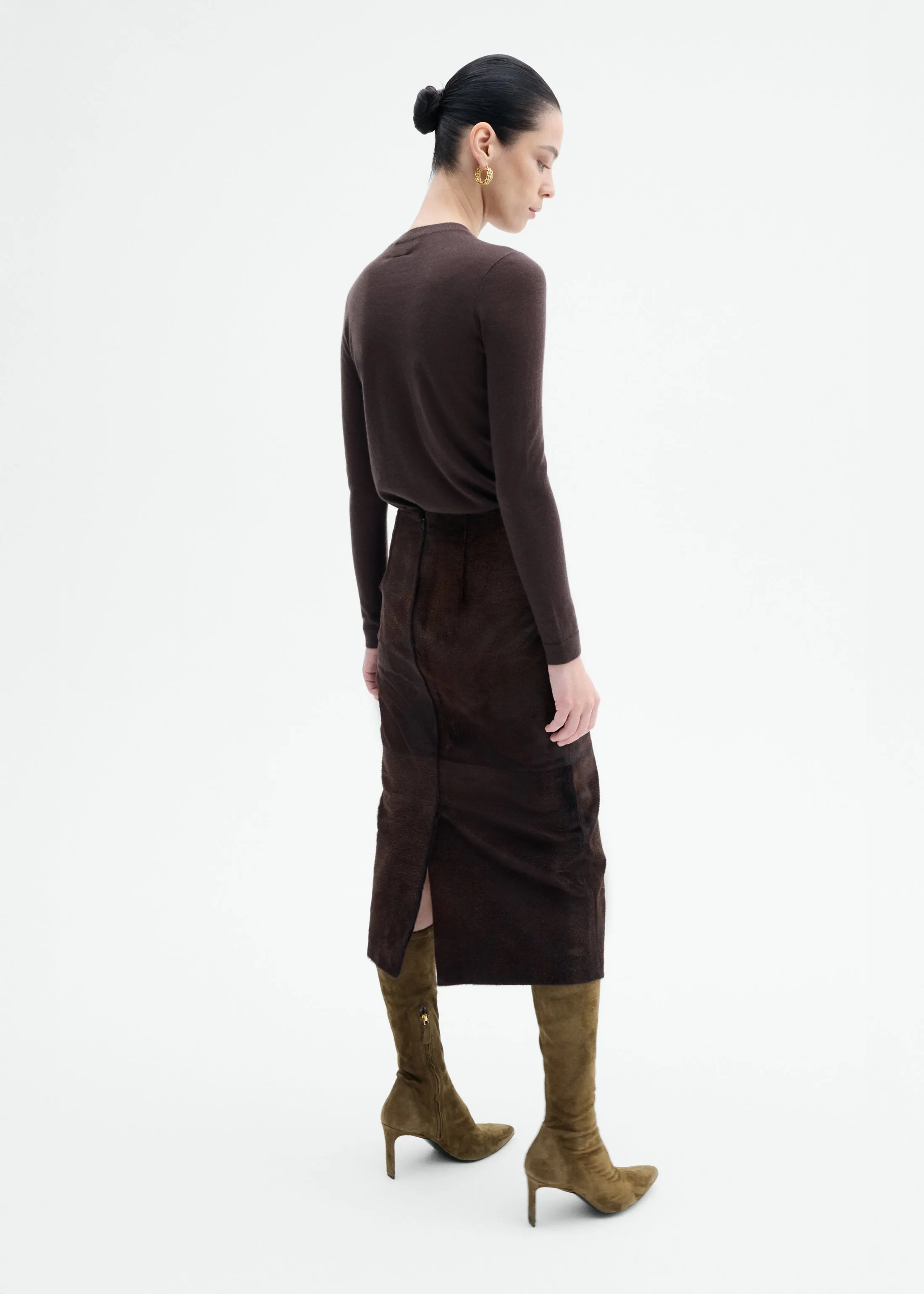 Pencil Skirt in Calf Hair - Chocolate sold by CO product image thumbnail 4