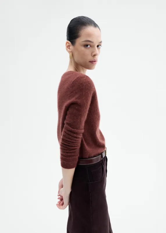 Long Sleeve Crew Sweater in Cashmere Silk - Brick sold by CO