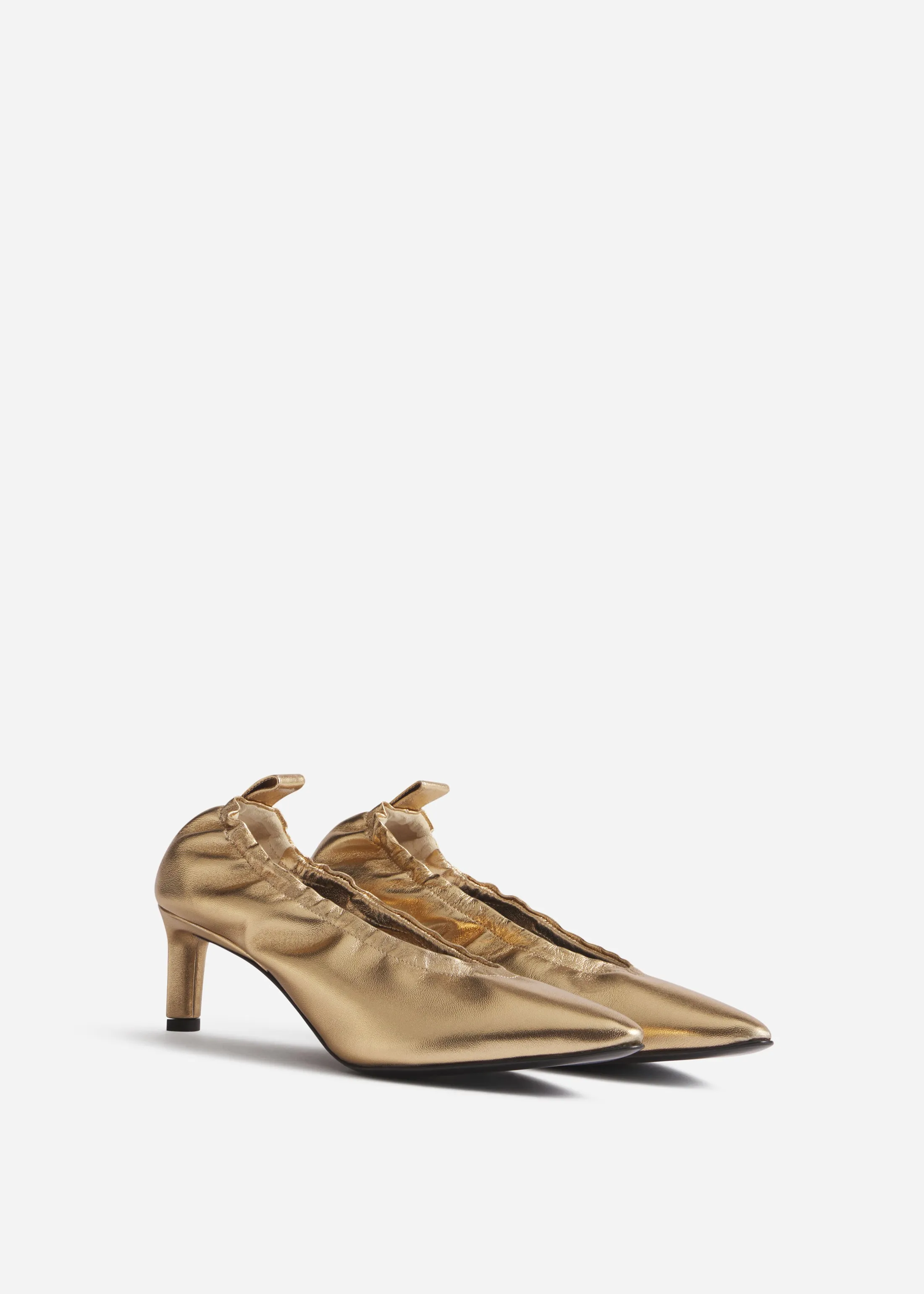 Leather Ruched Back Heeled Pumps - Gold sold by CO product image thumbnail 2