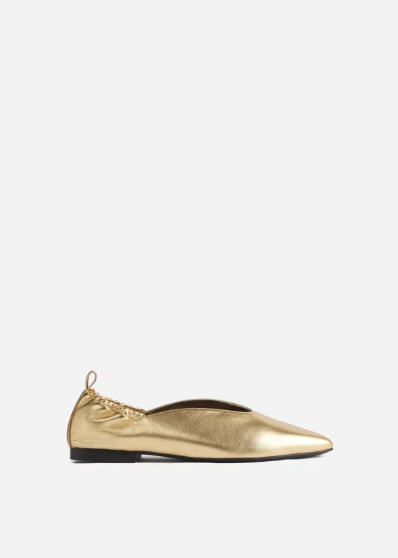 Leather Ruched Back Pointed Flat - Gold sold by CO