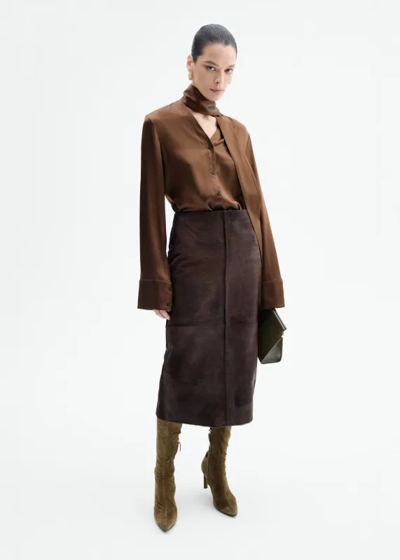 Scarf Blouse in Silk Charmeuse - Moose sold by CO