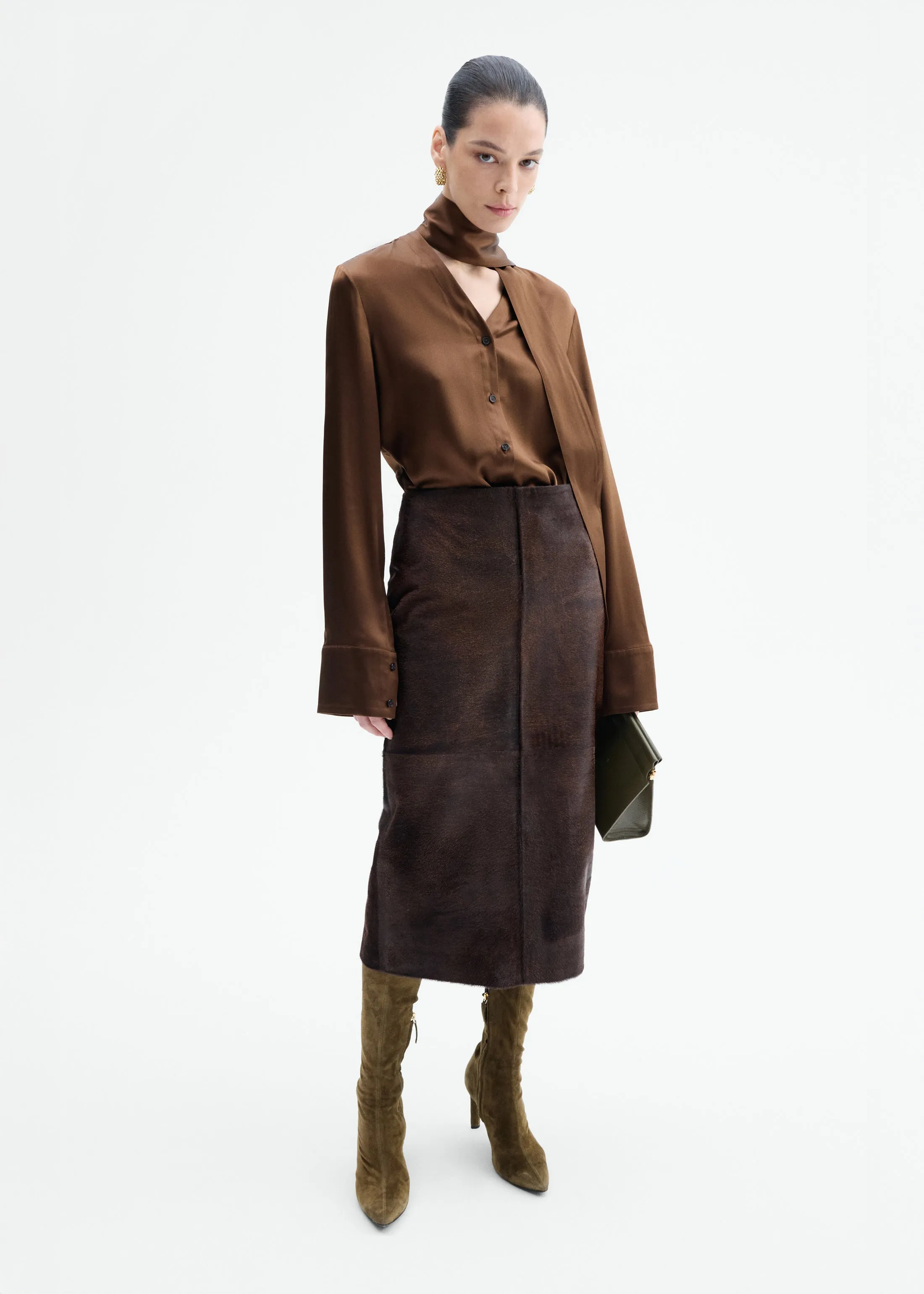 Scarf Blouse in Silk Charmeuse - Moose sold by CO