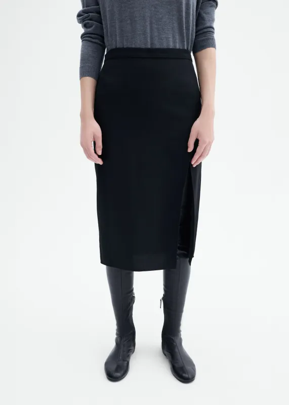 Slim Midi Skirt in Viscose Wool - Black sold by CO
