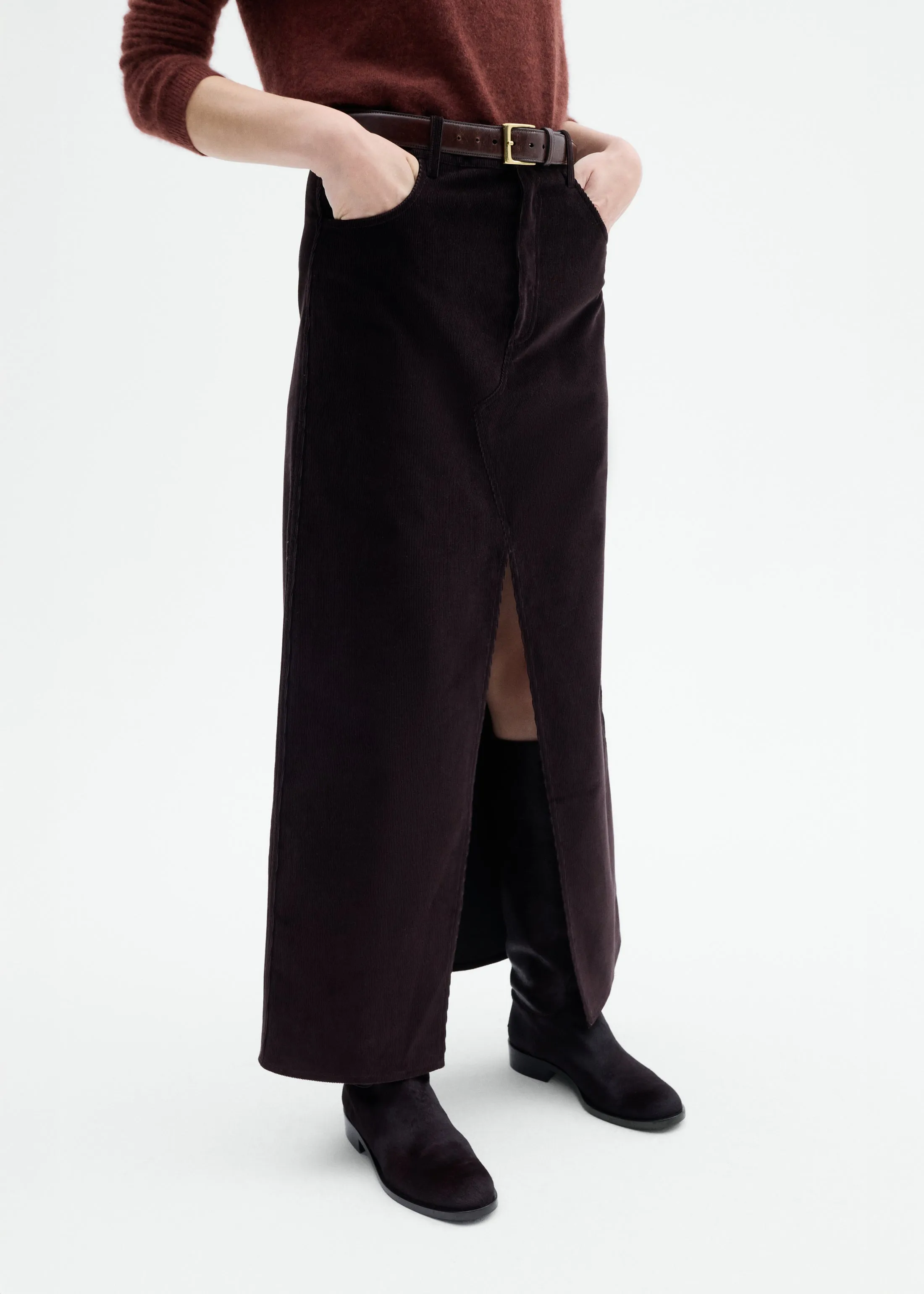 Corduroy Long Pencil Skirt - Chocolate sold by CO product image thumbnail 4