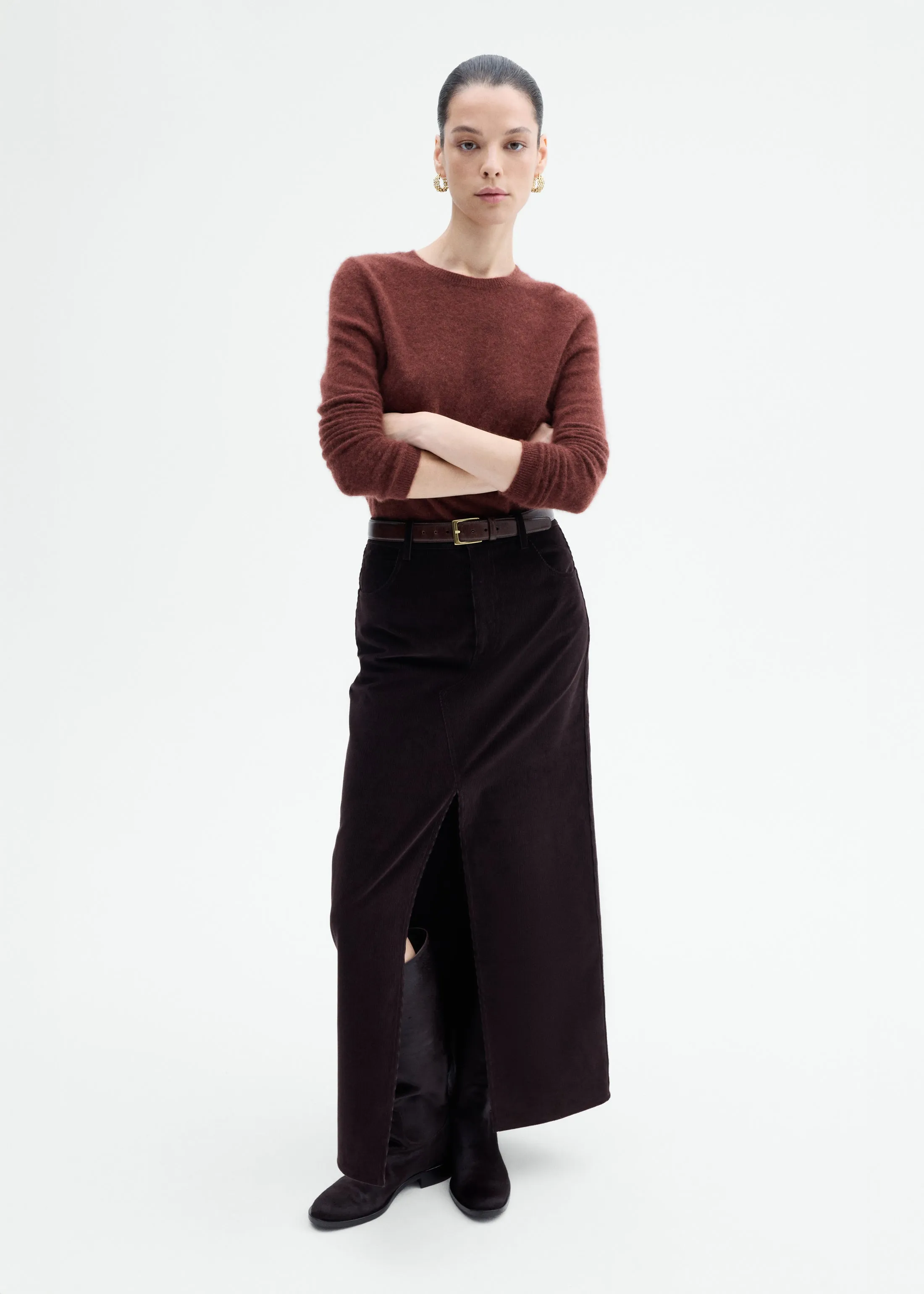 Corduroy Long Pencil Skirt - Chocolate sold by CO