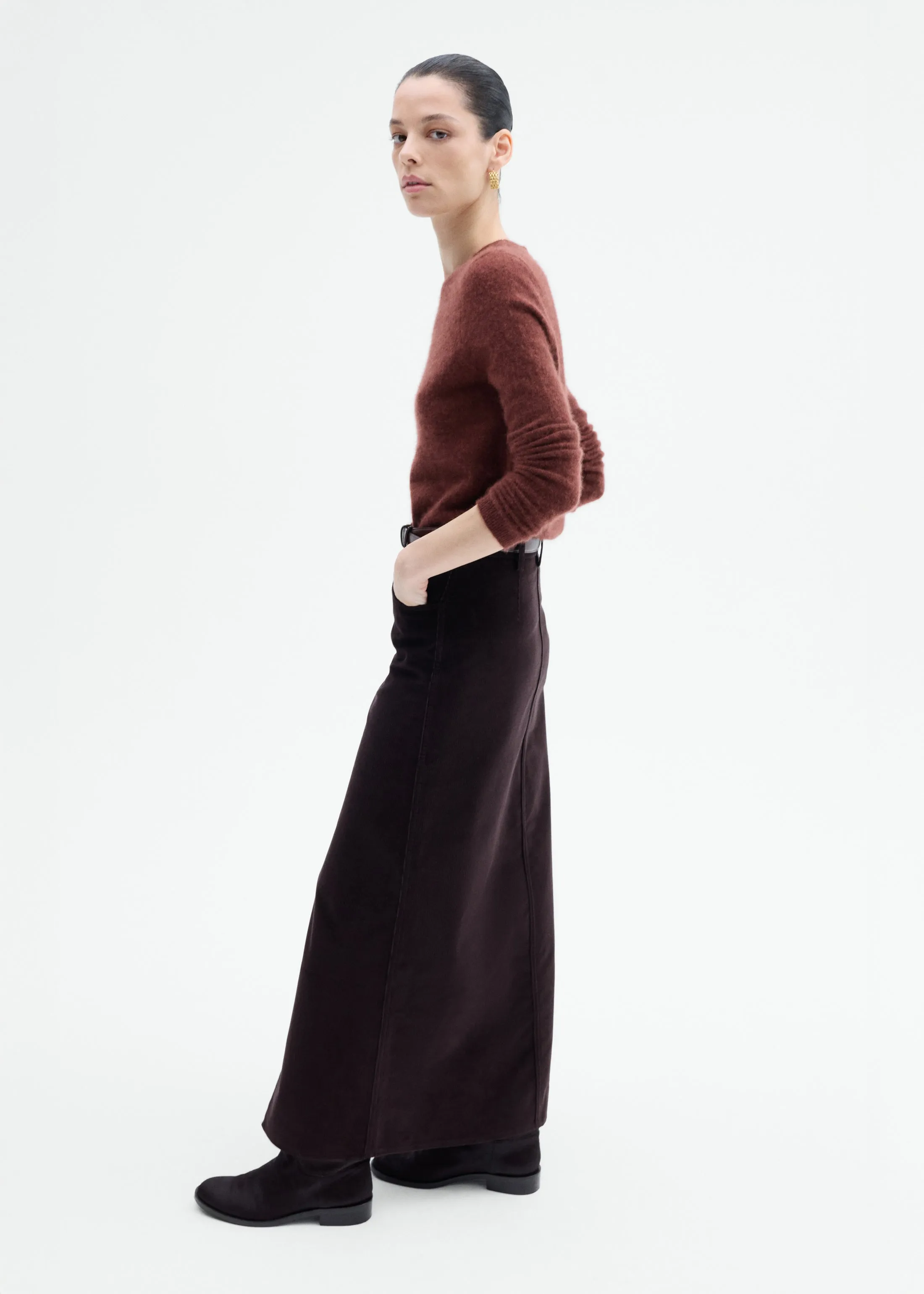 Corduroy Long Pencil Skirt - Chocolate sold by CO product image thumbnail 2