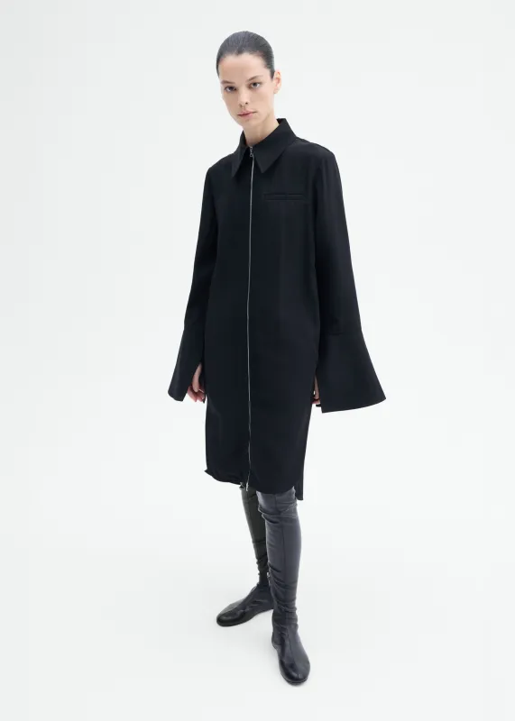 Zip-Front Dress in Viscose Wool - Black made by CO