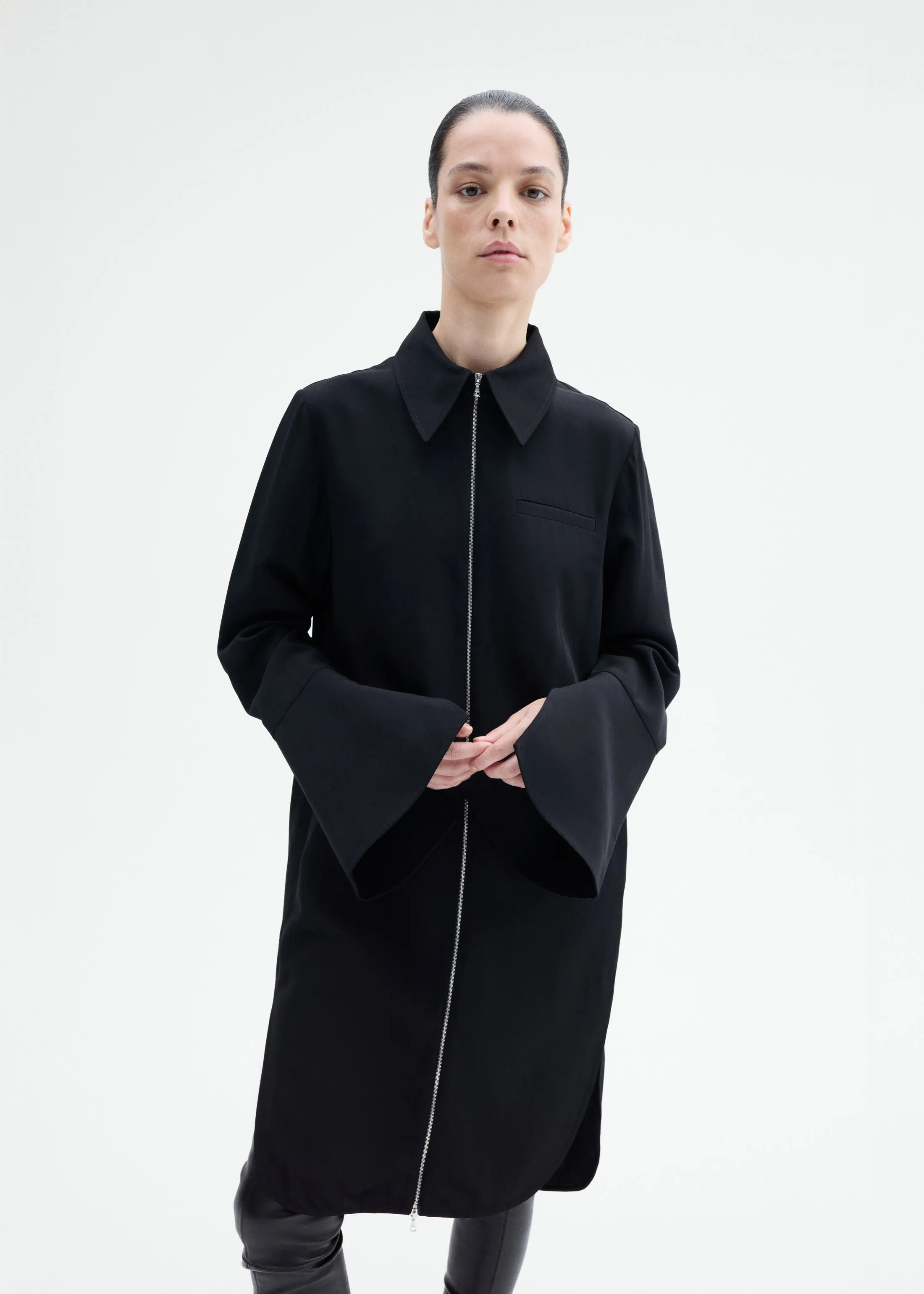 Zip-Front Dress in Viscose Wool - Black sold by CO product image thumbnail 3