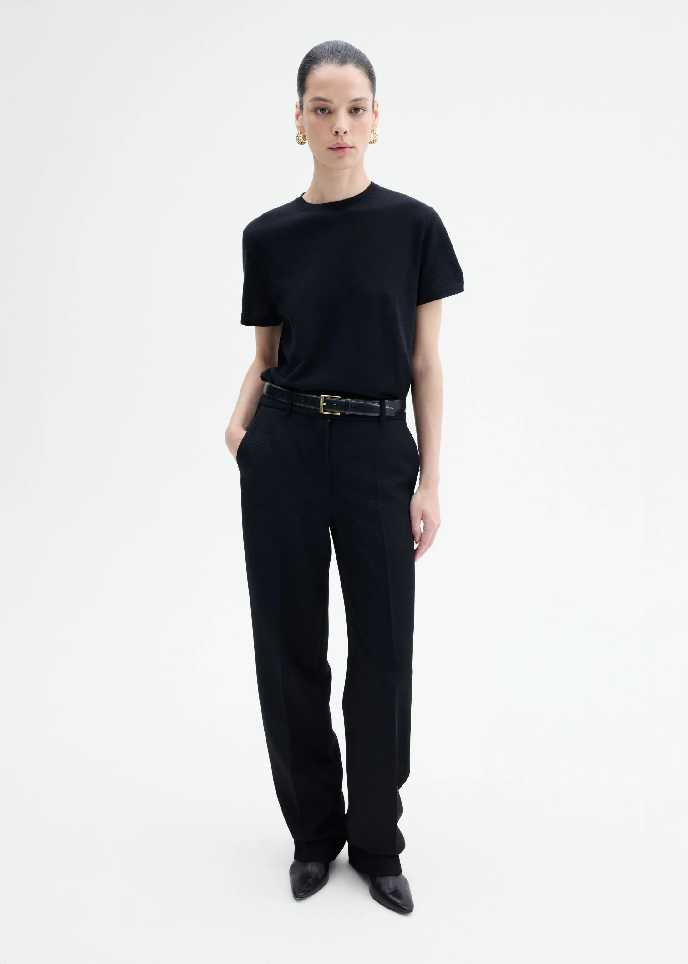 Tailored Straight Pant in Virgin Wool - Black sold by CO