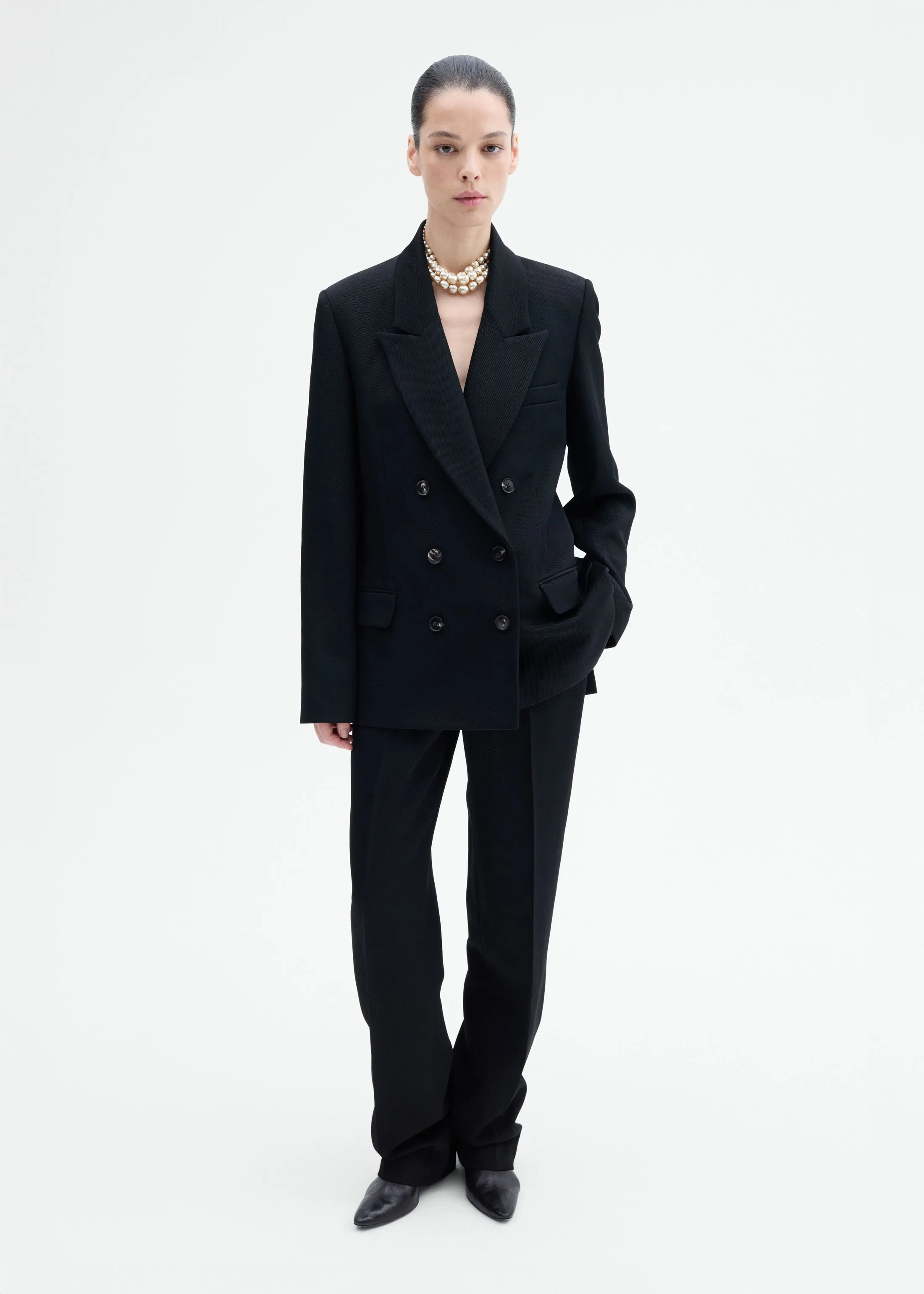 Textured Tuxedo Blazer in Virgin Wool - Black sold by CO product image thumbnail 2