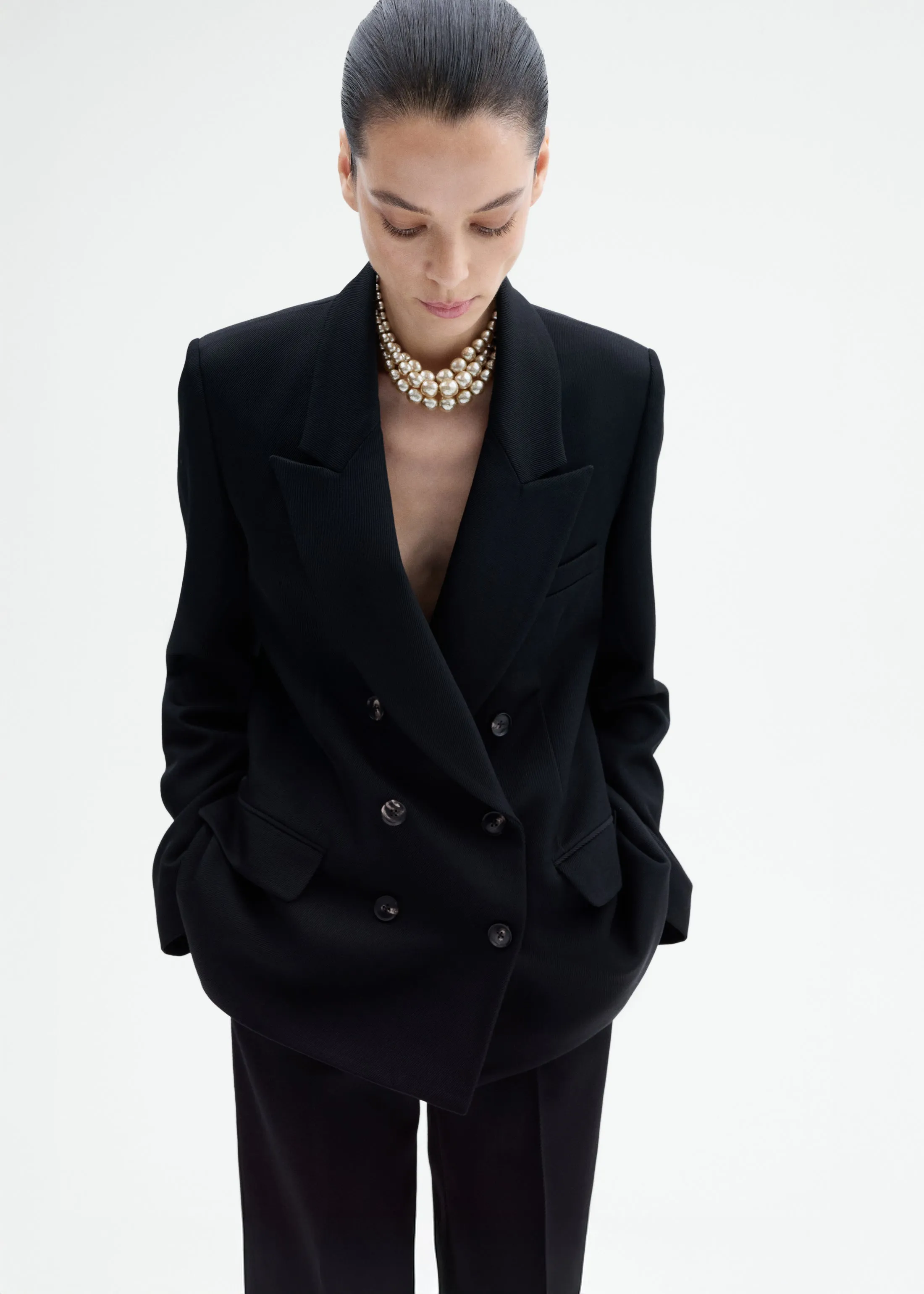 Textured Tuxedo Blazer in Virgin Wool - Black sold by CO product image thumbnail 5