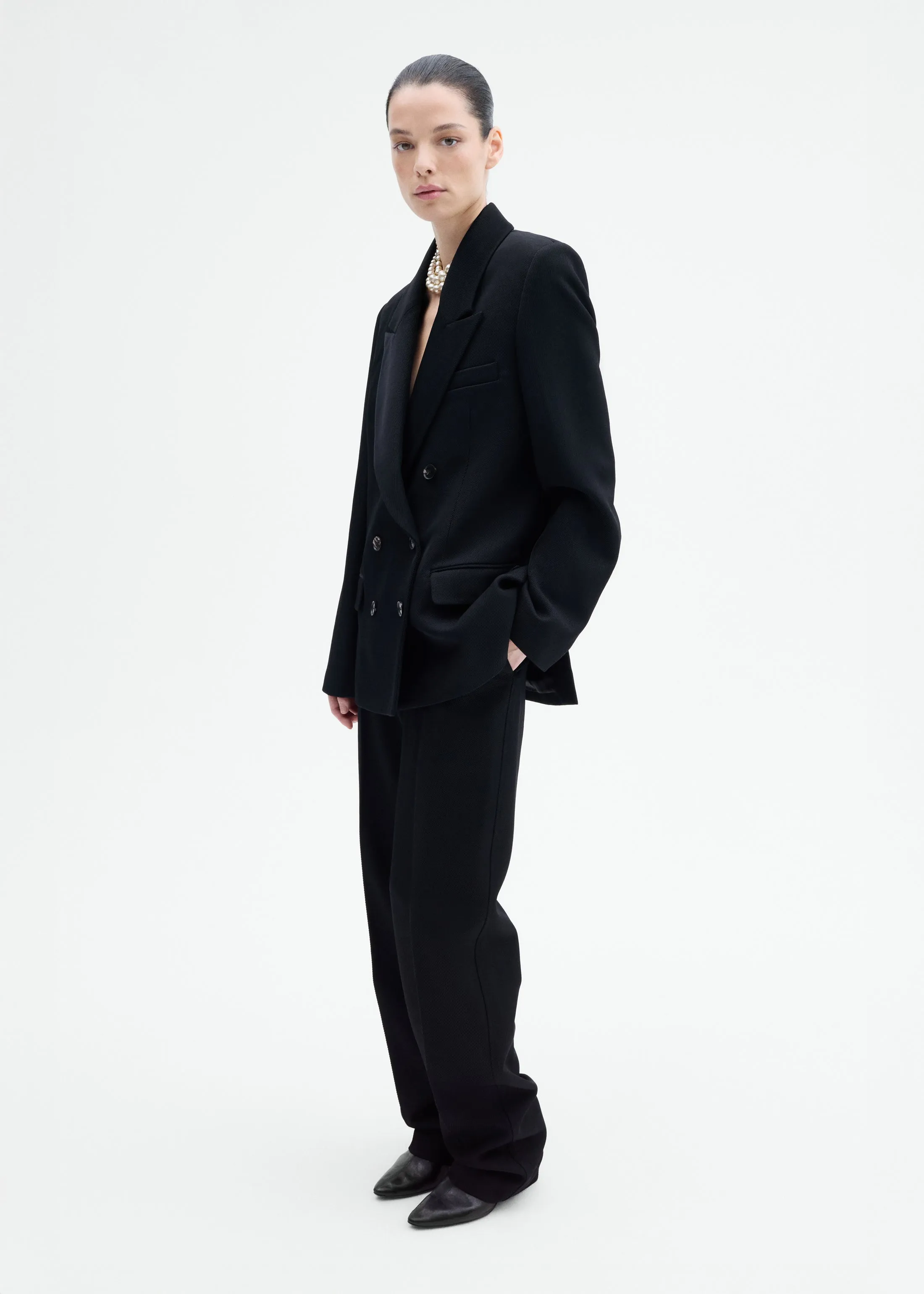 Textured Tuxedo Blazer in Virgin Wool - Black sold by CO product image thumbnail 3