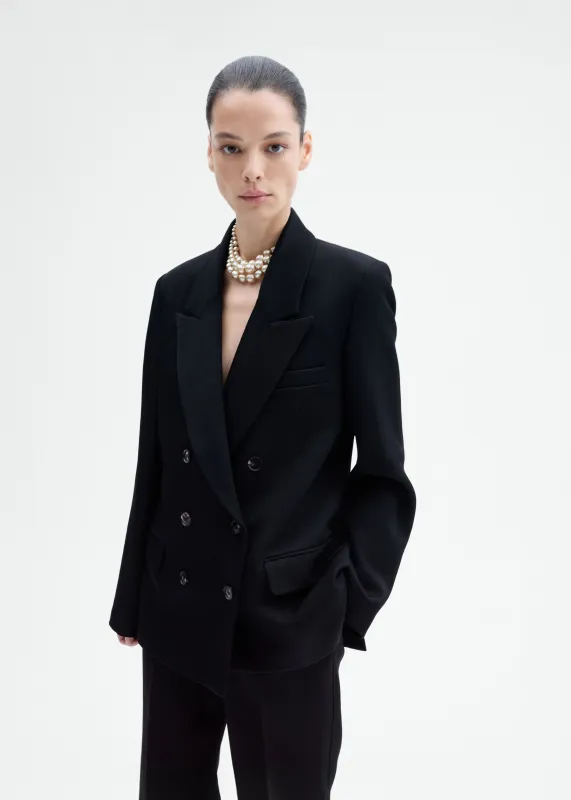 Textured Tuxedo Blazer in Virgin Wool - Black sold by CO