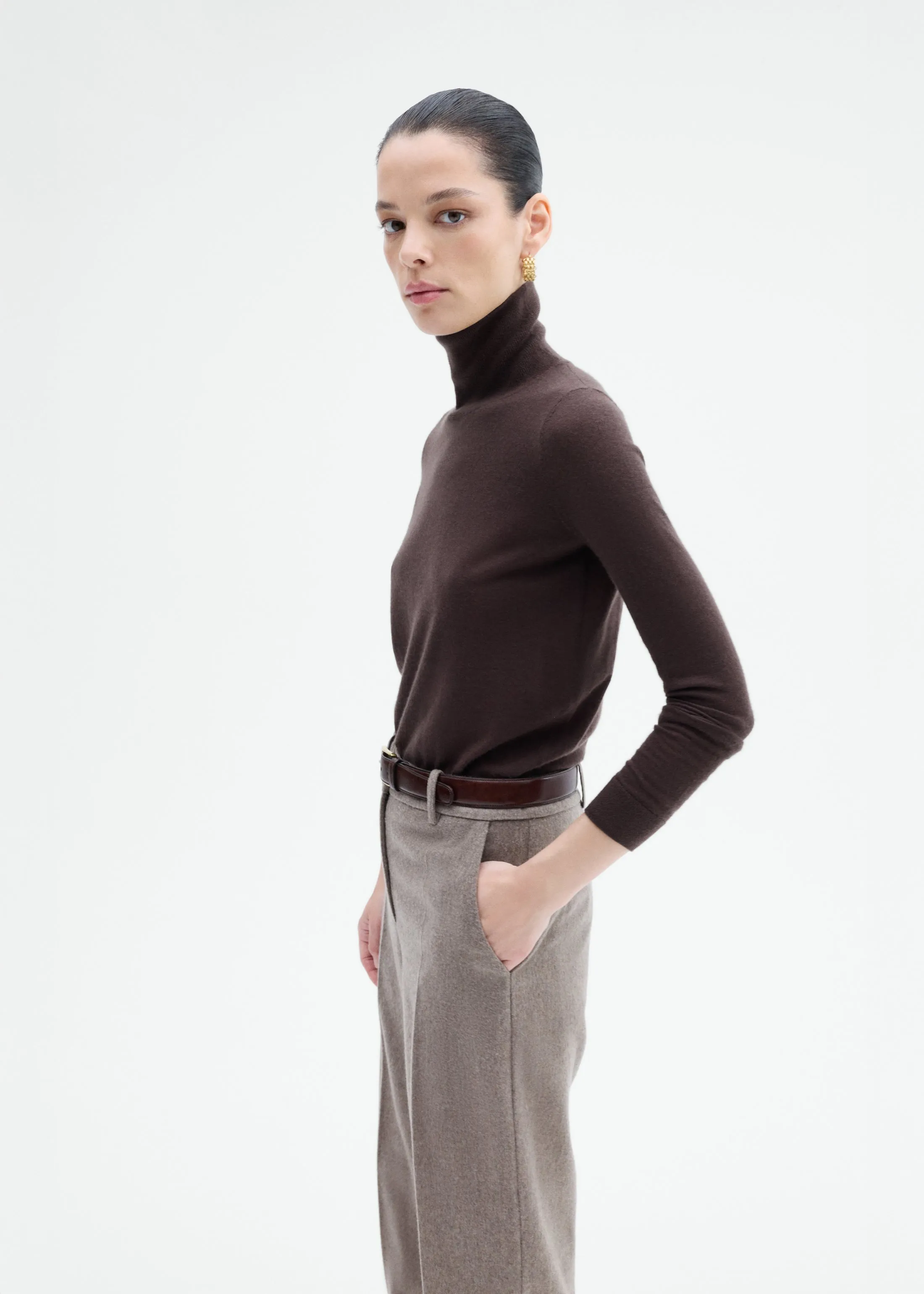 Slim Turtleneck in Fine Cashmere - Chocolate sold by CO product image thumbnail 2
