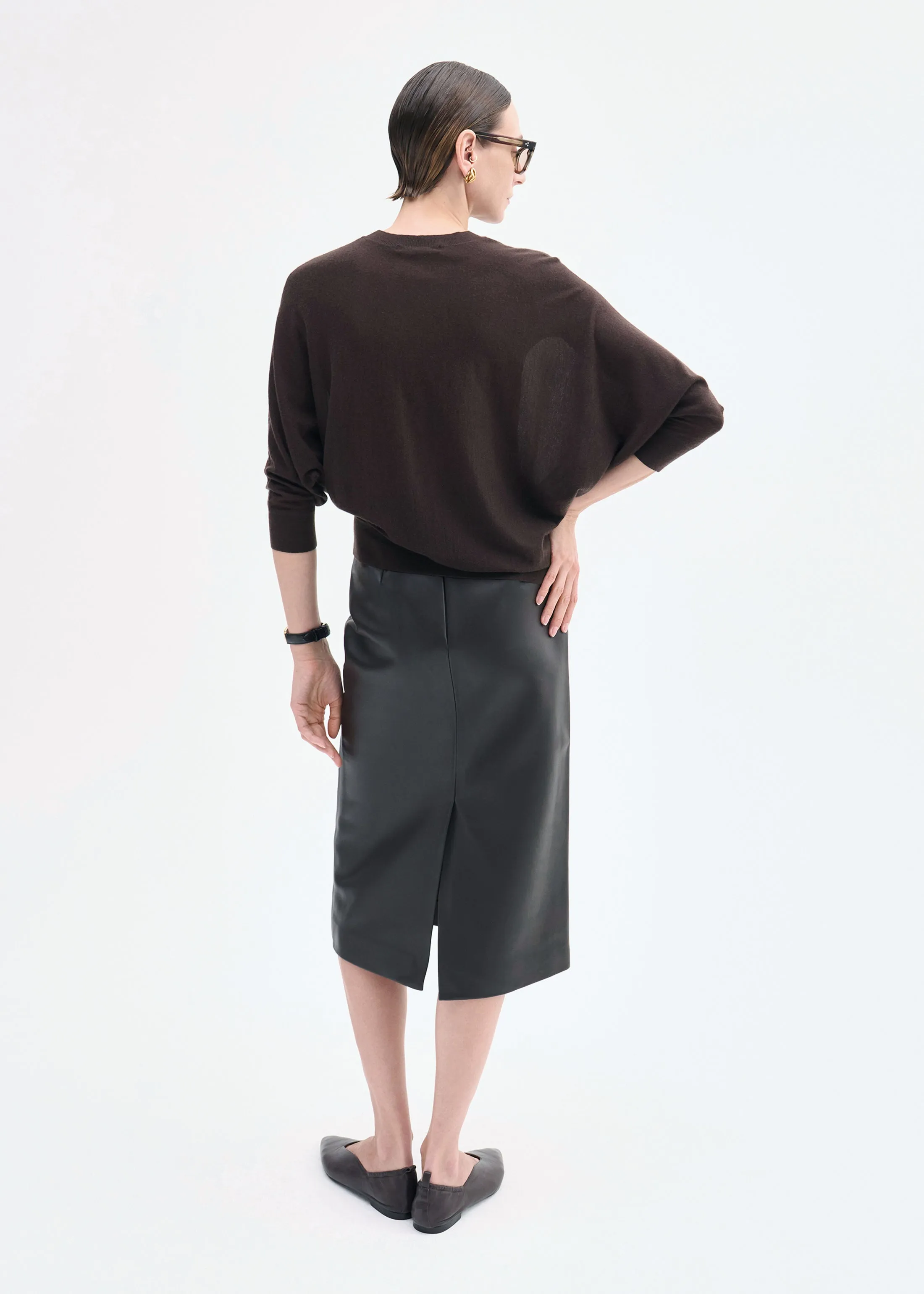 Midi Pencil Skirt in Leather - Chocolate sold by CO product image thumbnail 5
