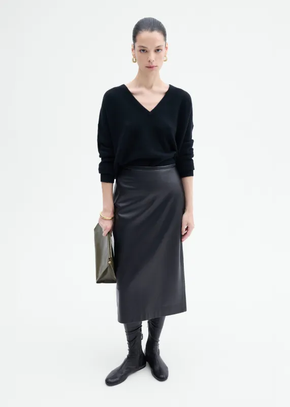 Midi Pencil Skirt in Leather - Black made by CO