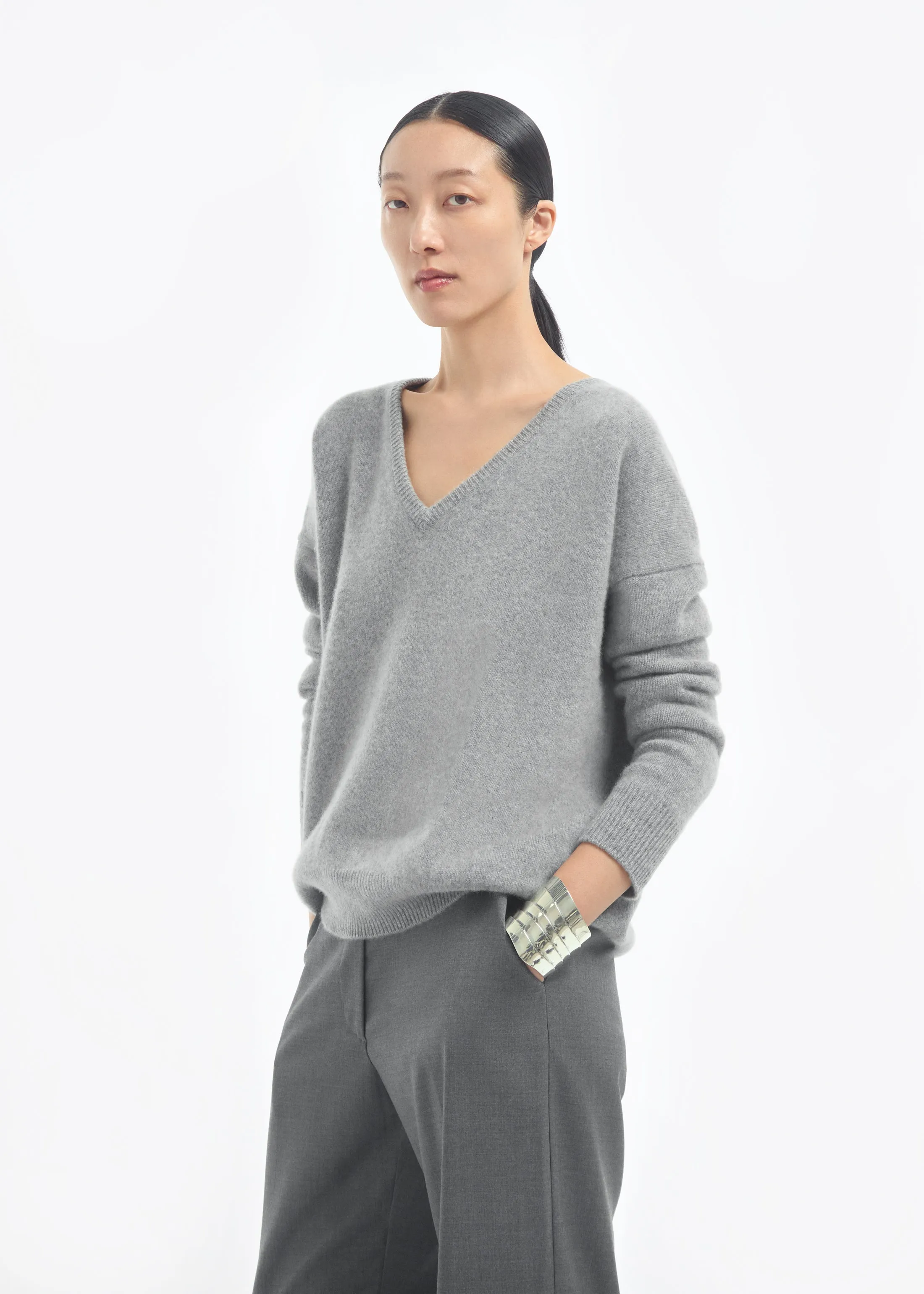 V-Neck Sweater in Cashmere - Grey sold by CO product image thumbnail 2