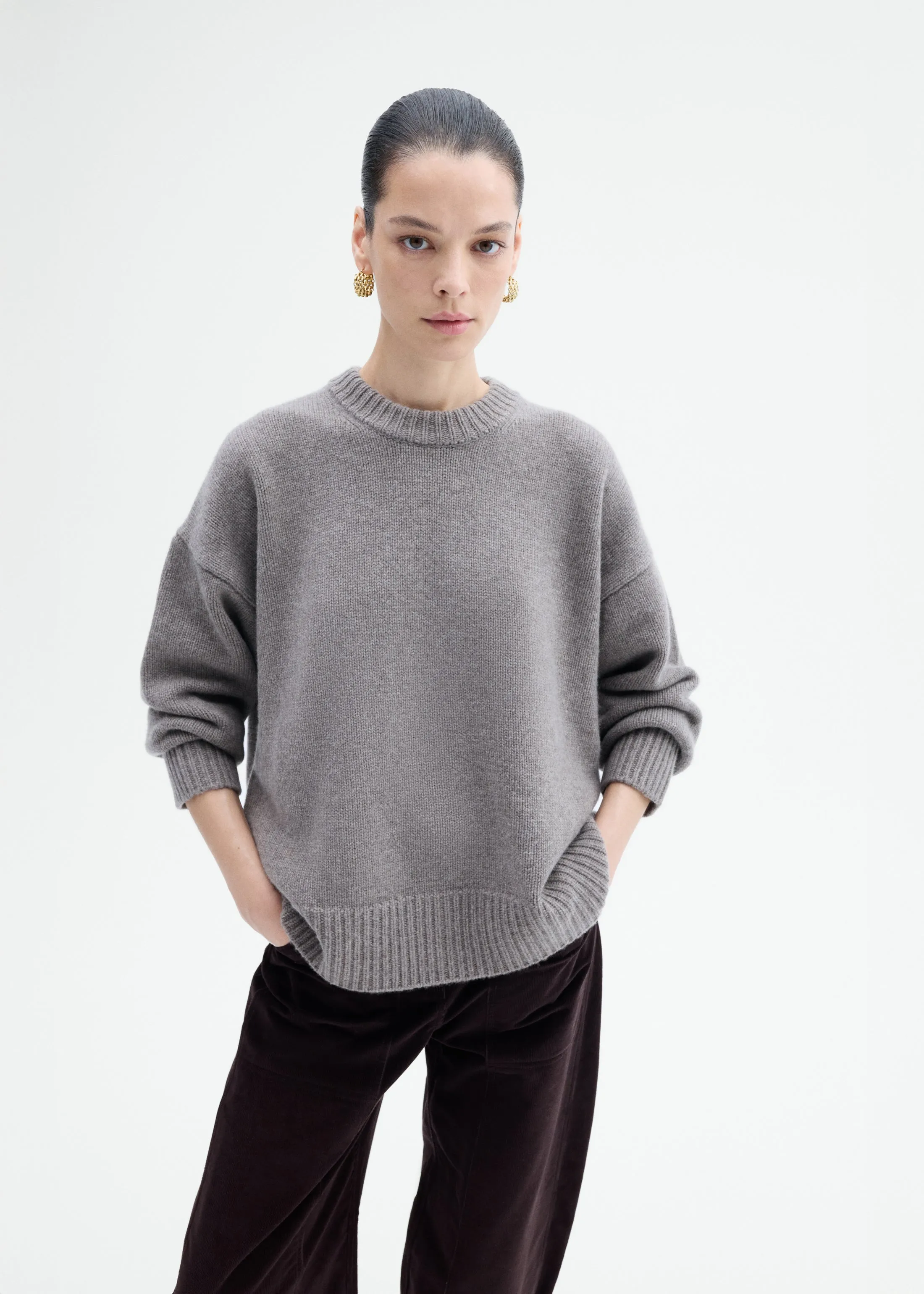 Boyfriend Crew Sweater in Wool Cashmere - Taupe sold by CO product image thumbnail 2