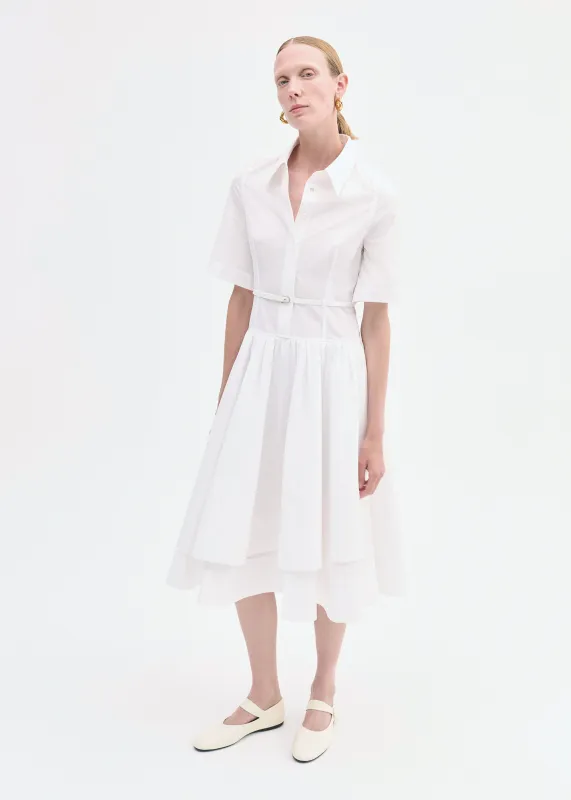Short Sleeve Belted Dress in Cotton Poplin - White sold by CO