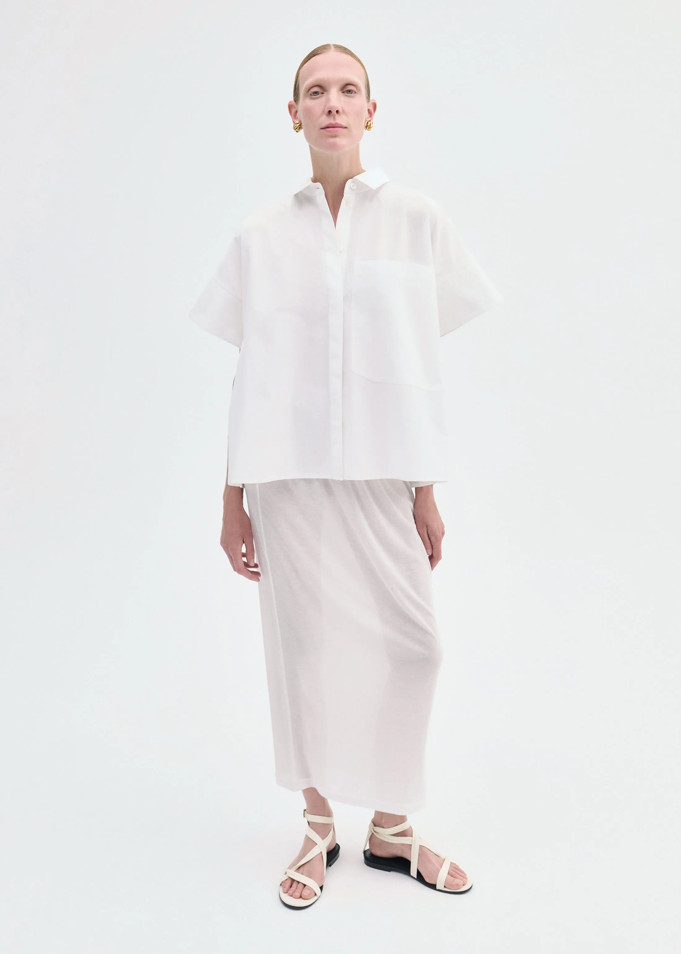 Pencil Skirt in Cotton Jersey -Ivory sold by CO