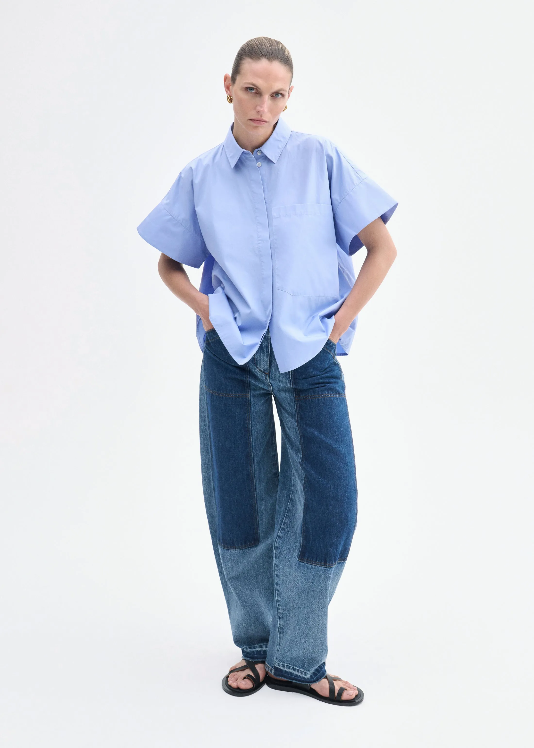 Boxy Short Sleeve Shirt in Cotton Poplin - Blue sold by CO product image thumbnail 2