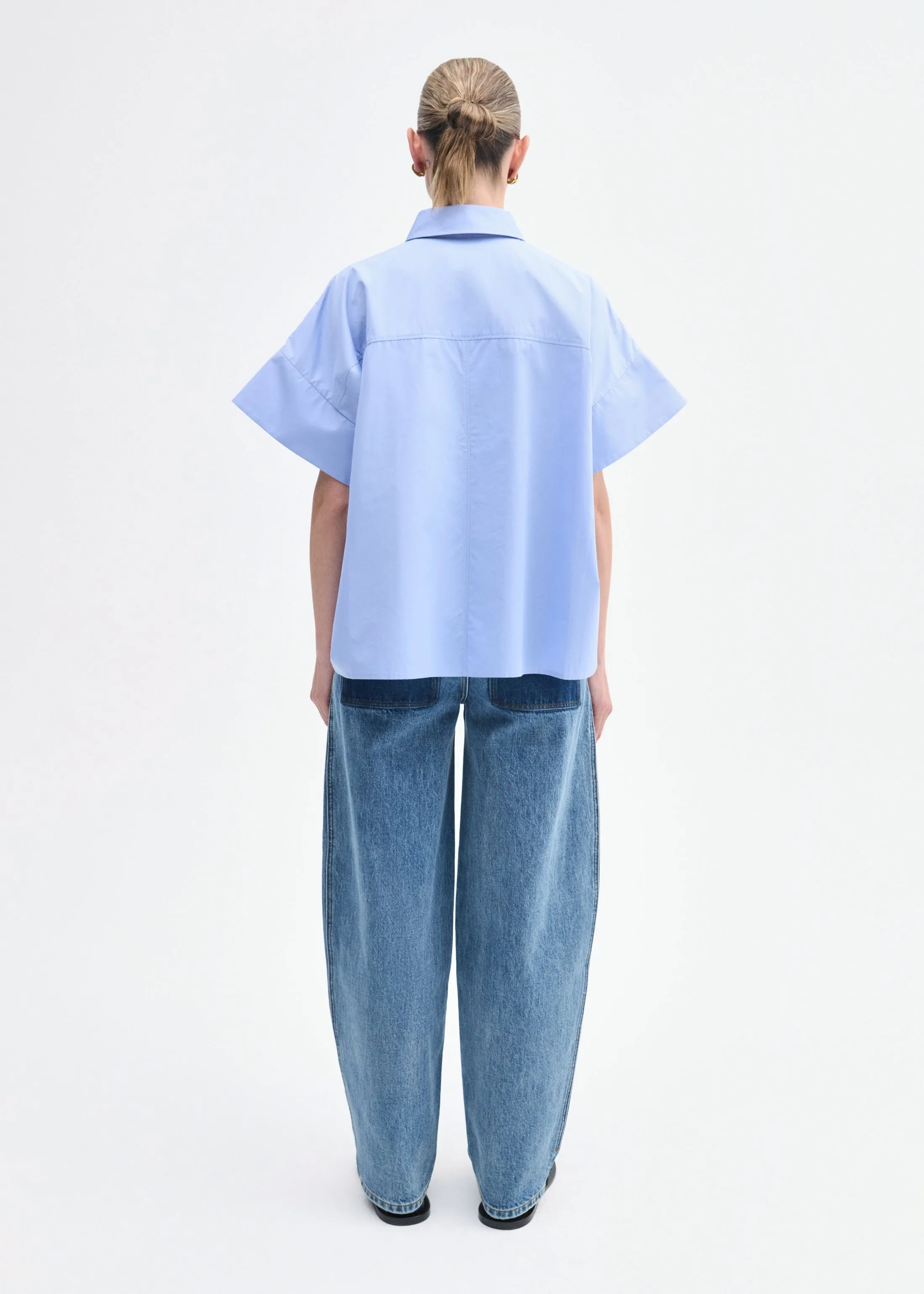 Boxy Short Sleeve Shirt in Cotton Poplin - Blue sold by CO product image thumbnail 4