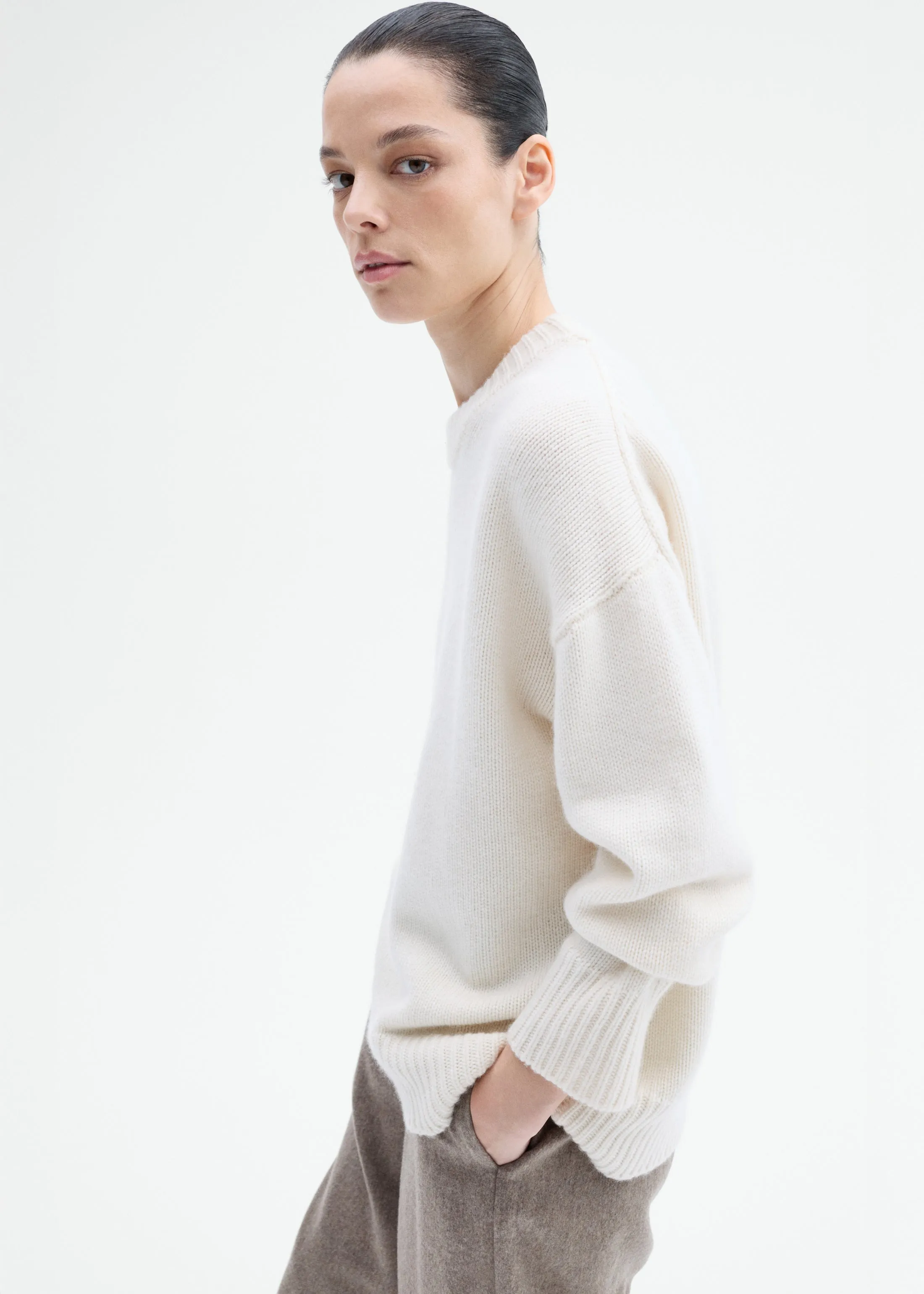 Boyfriend Crew Sweater in Wool Cashmere - Ivory sold by CO product image thumbnail 2