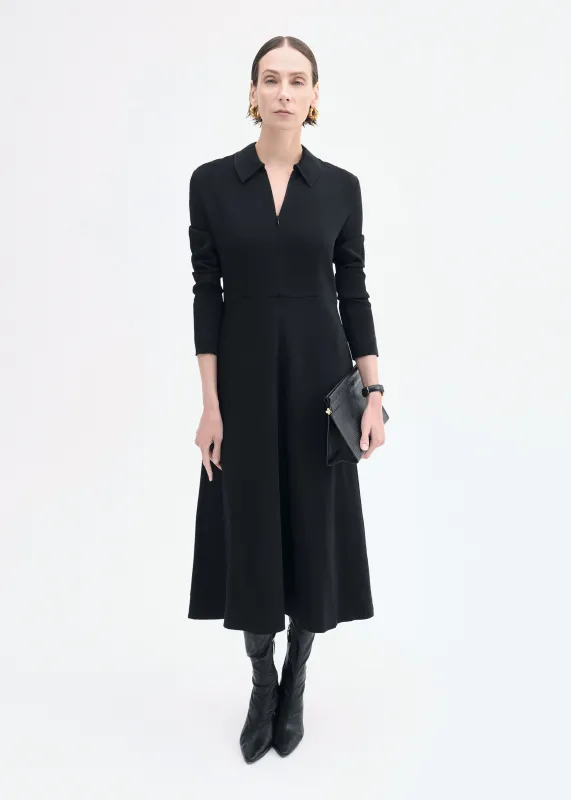 Long Sleeve Shirt Dress in Crepe - Black made by CO