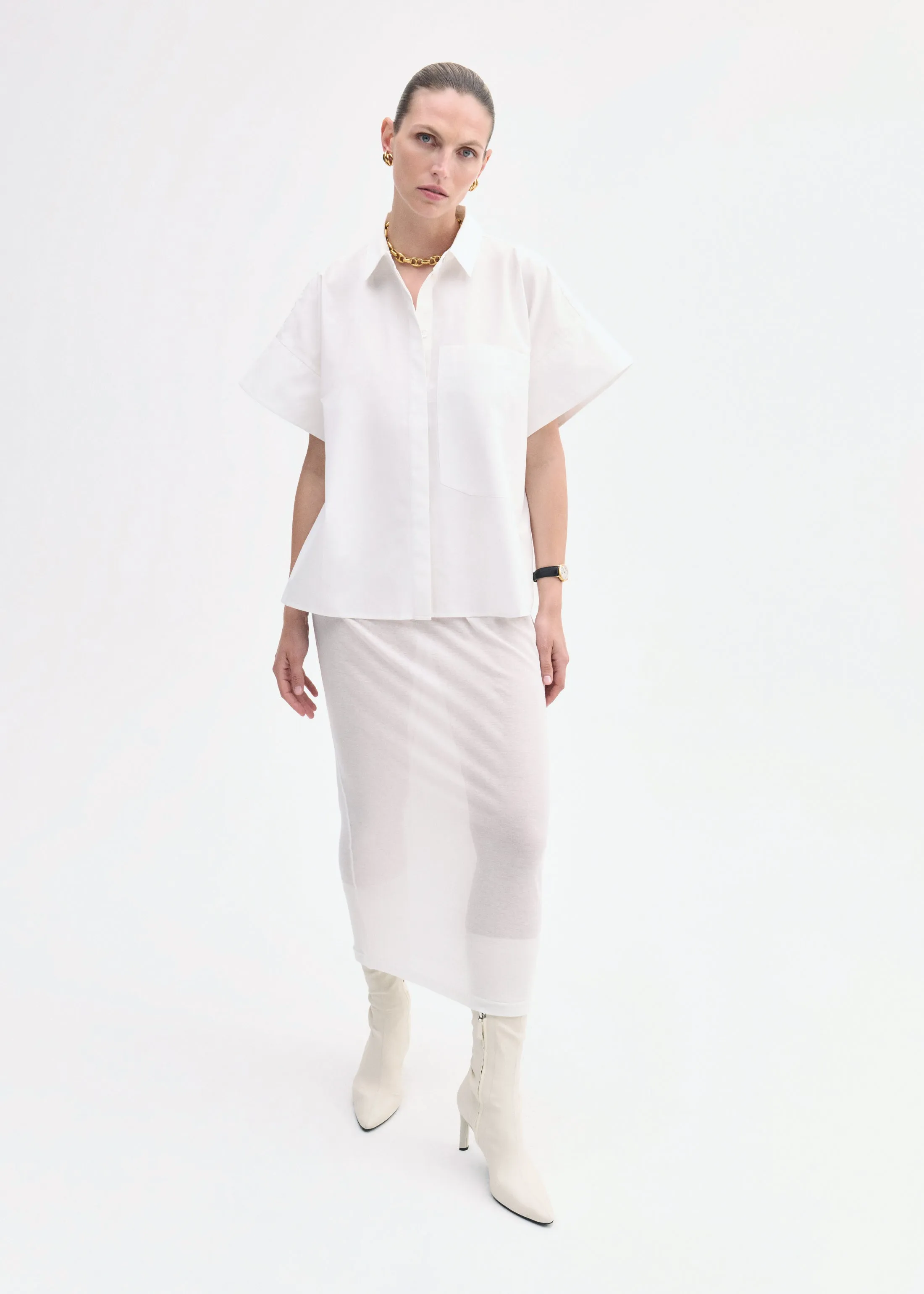 Boxy Short Sleeve Shirt in Cotton Poplin - White sold by CO product image thumbnail 2