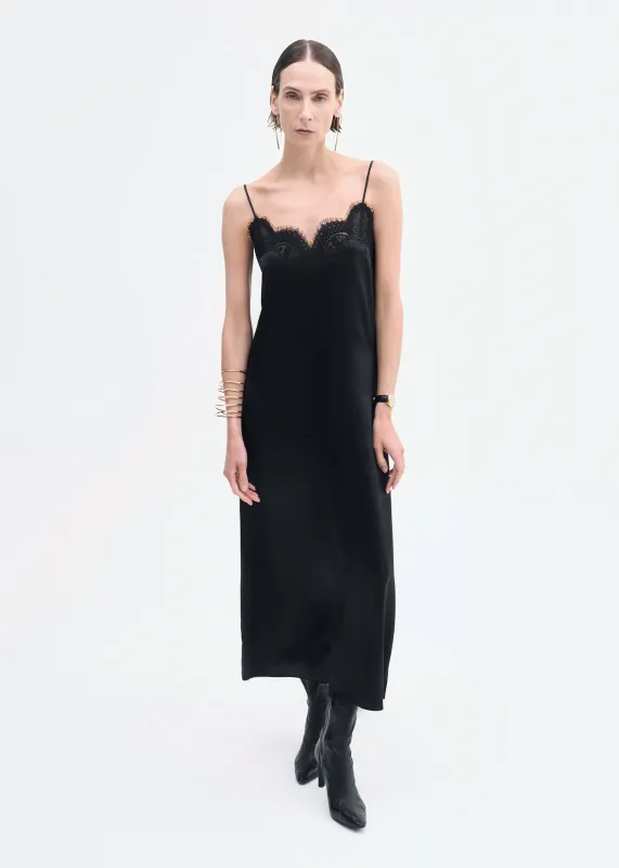 Lace Slip Dress in Silk - Black sold by CO