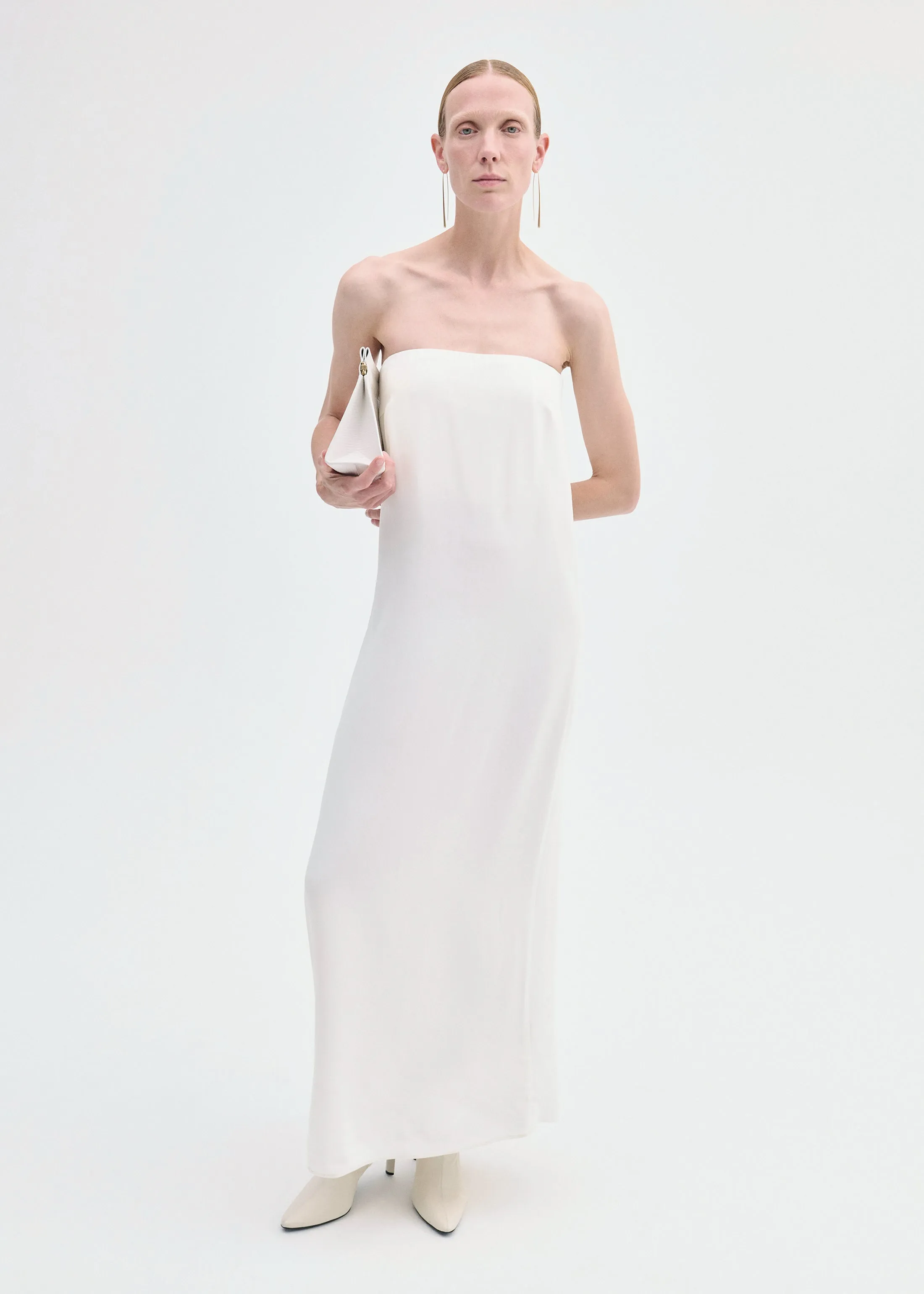 Strapless Column Dress in Viscose Crepe - Ivory sold by CO