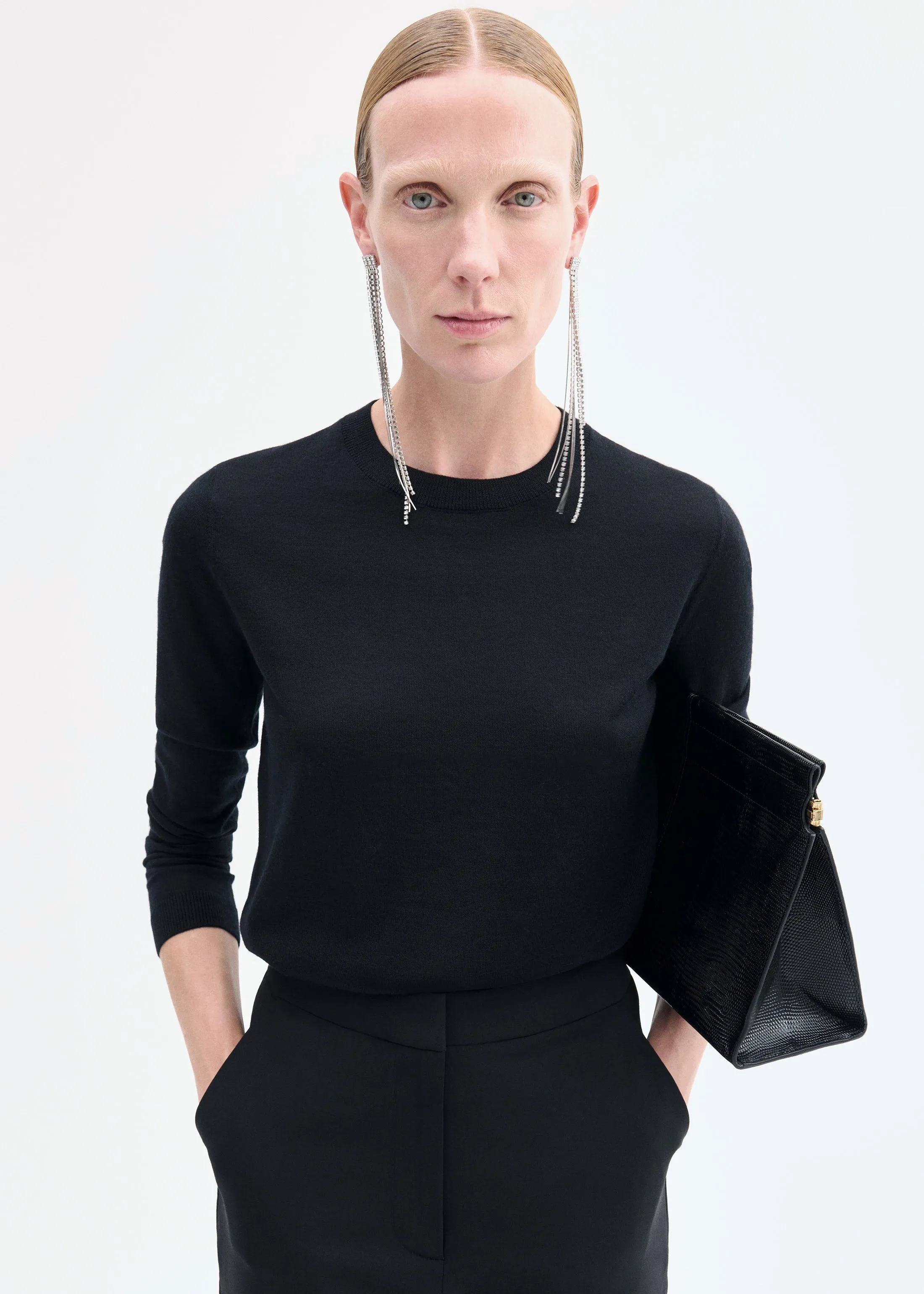 Long Sleeve Crew in Fine Cashmere - Black sold by CO