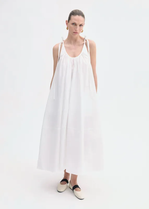 Gathered Halter Dress in Cotton Poplin - White sold by CO