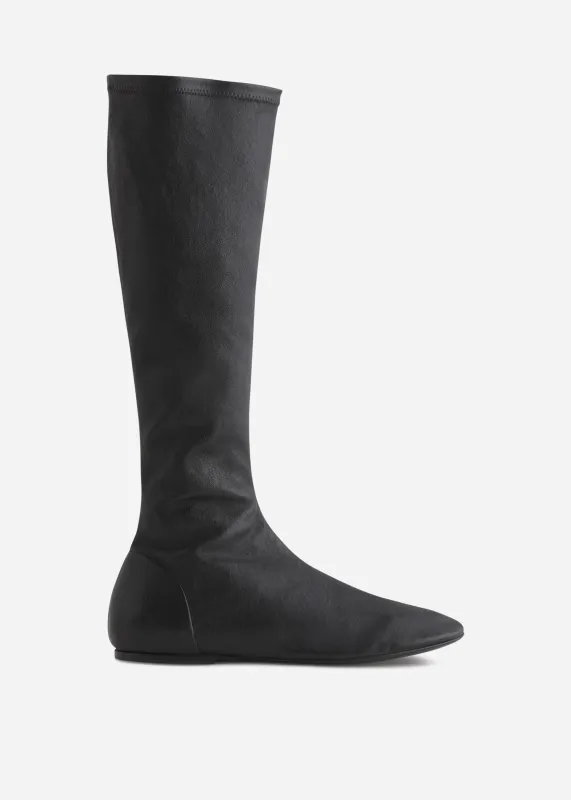 Stretch Leather Knee-High Bootie in Black sold by CO
