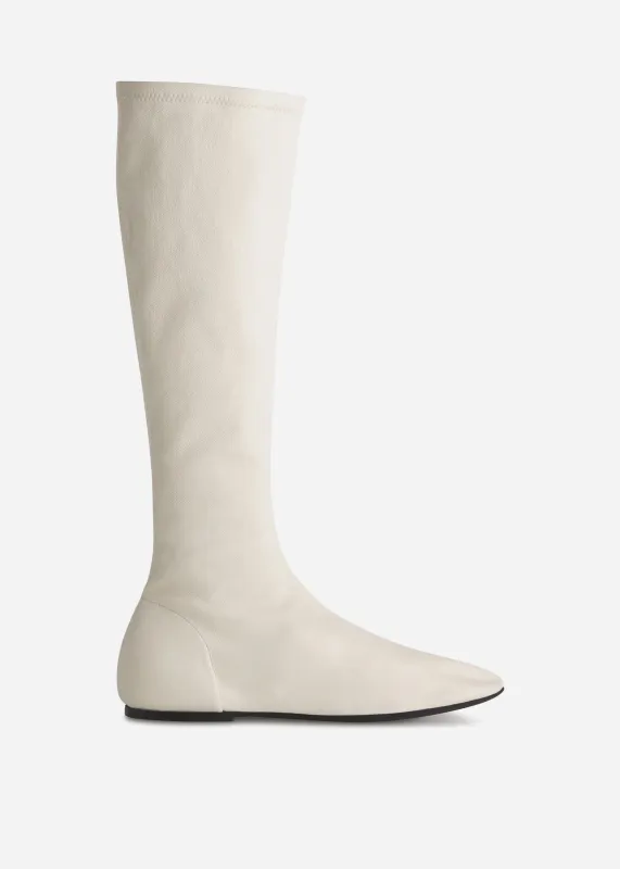 Stretch Leather Knee-High Bootie in Ivory sold by CO