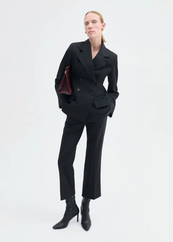 Double Breasted Fitted Blazer in Virgin Wool - Black sold by CO