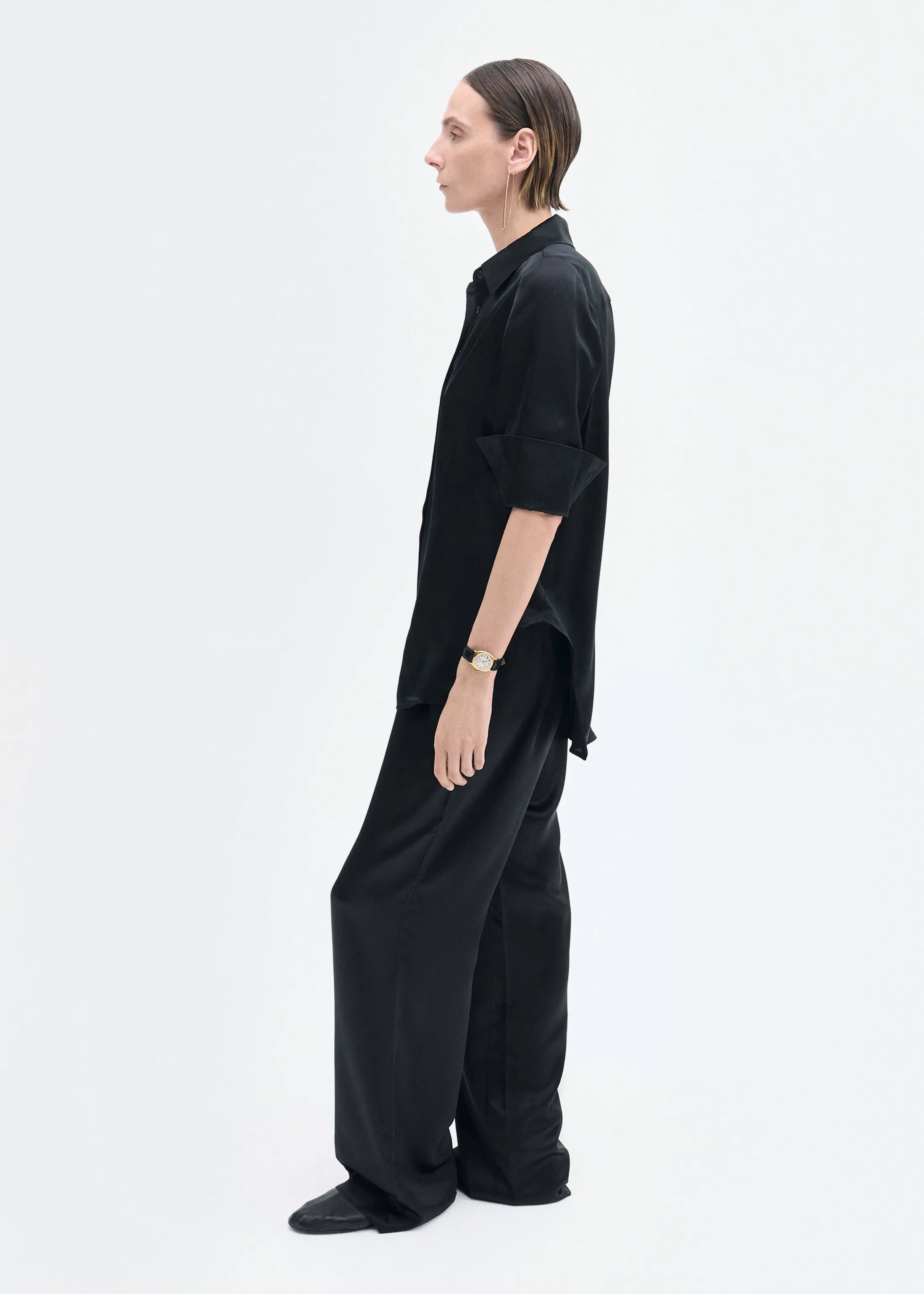 Button Down Shirt in Silk - Black sold by CO product image thumbnail 3