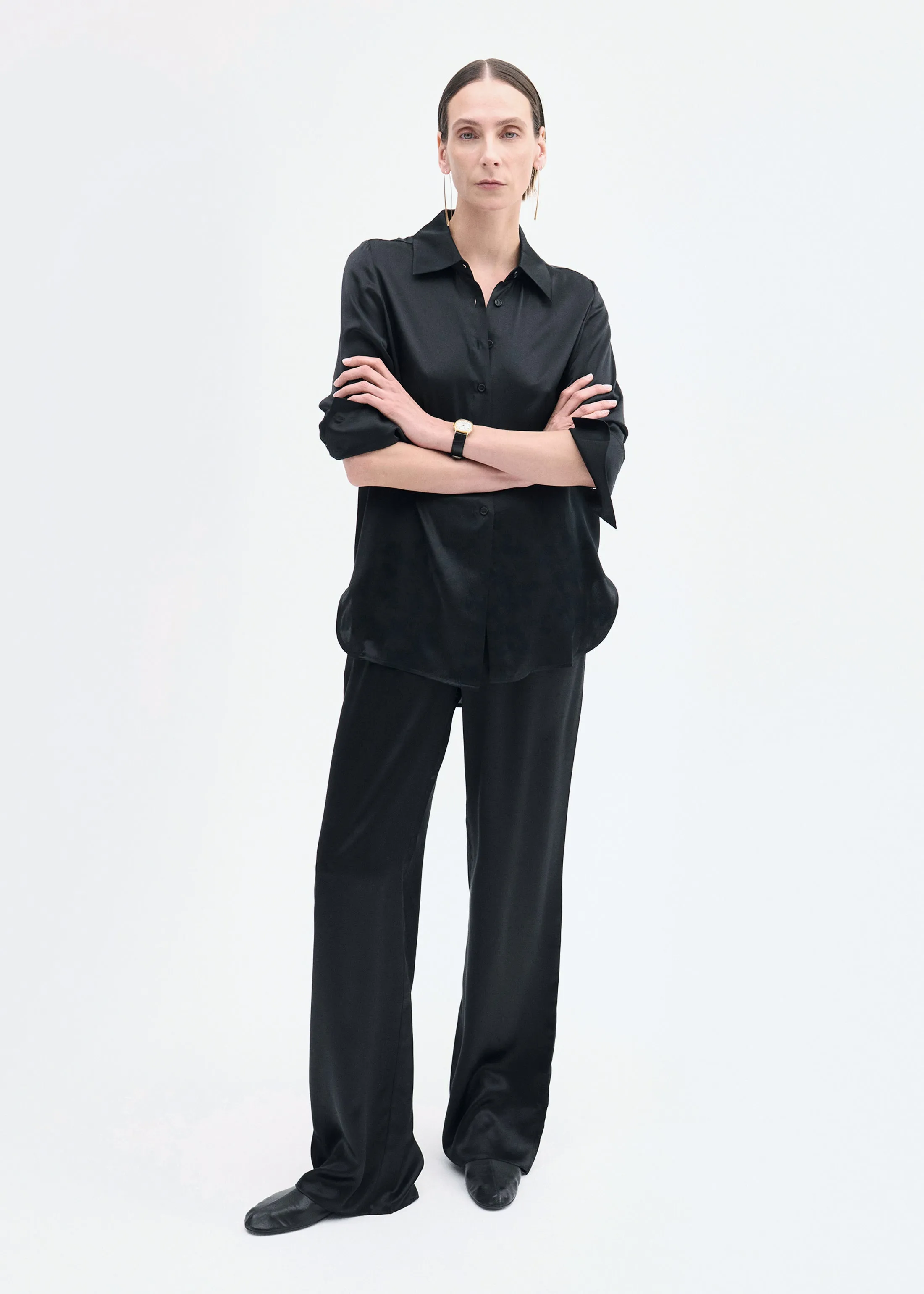 Button Down Shirt in Silk - Black sold by CO product image thumbnail 2