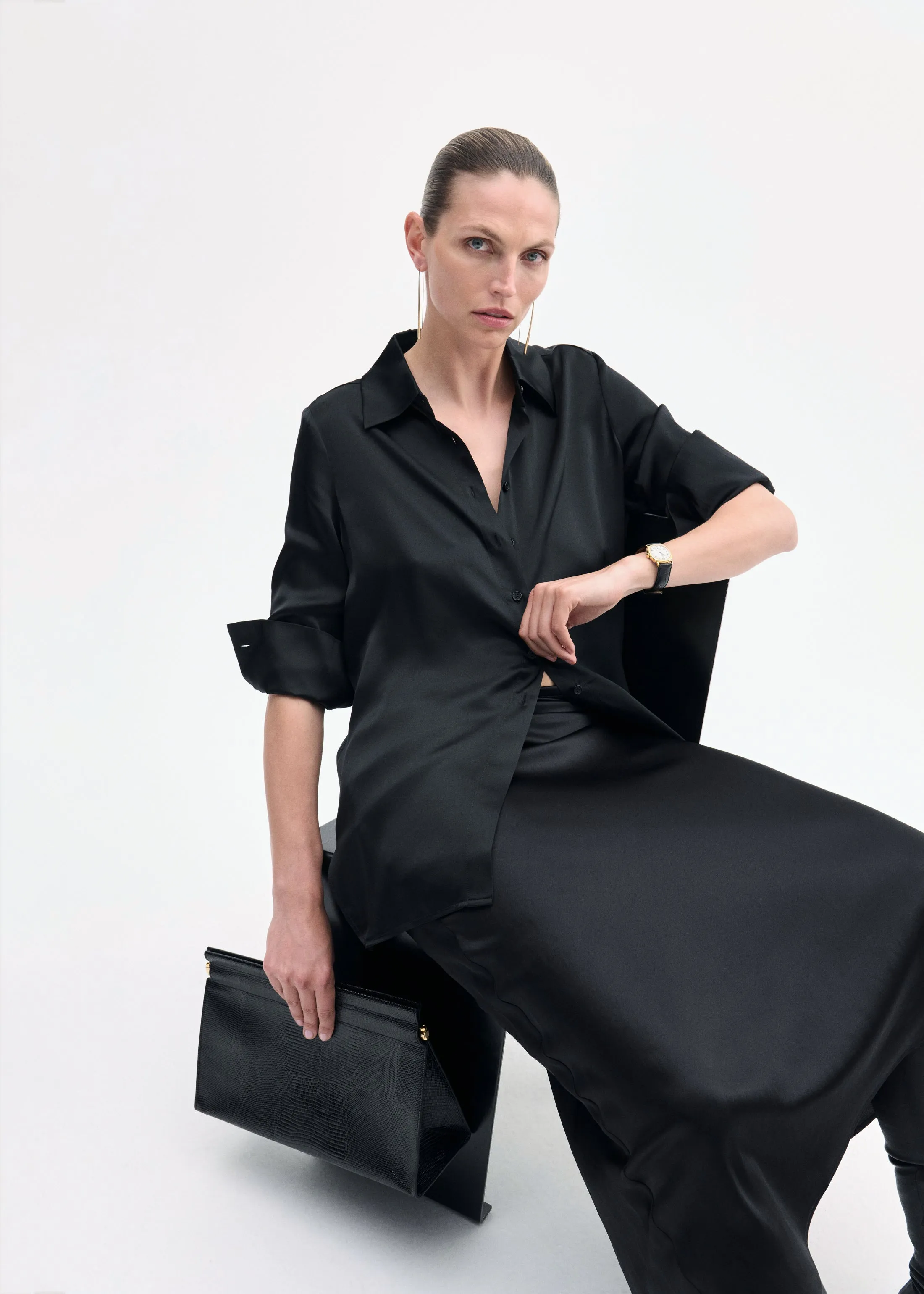 Button Down Shirt in Silk - Black sold by CO