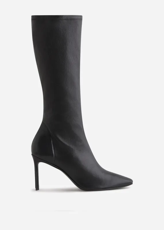 Pointed Stretch Leather Heel Boot in Black sold by CO