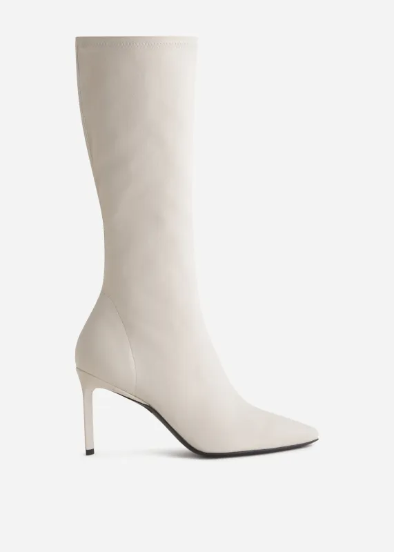 Pointed Stretch Leather Heel Boot in Ivory made by CO