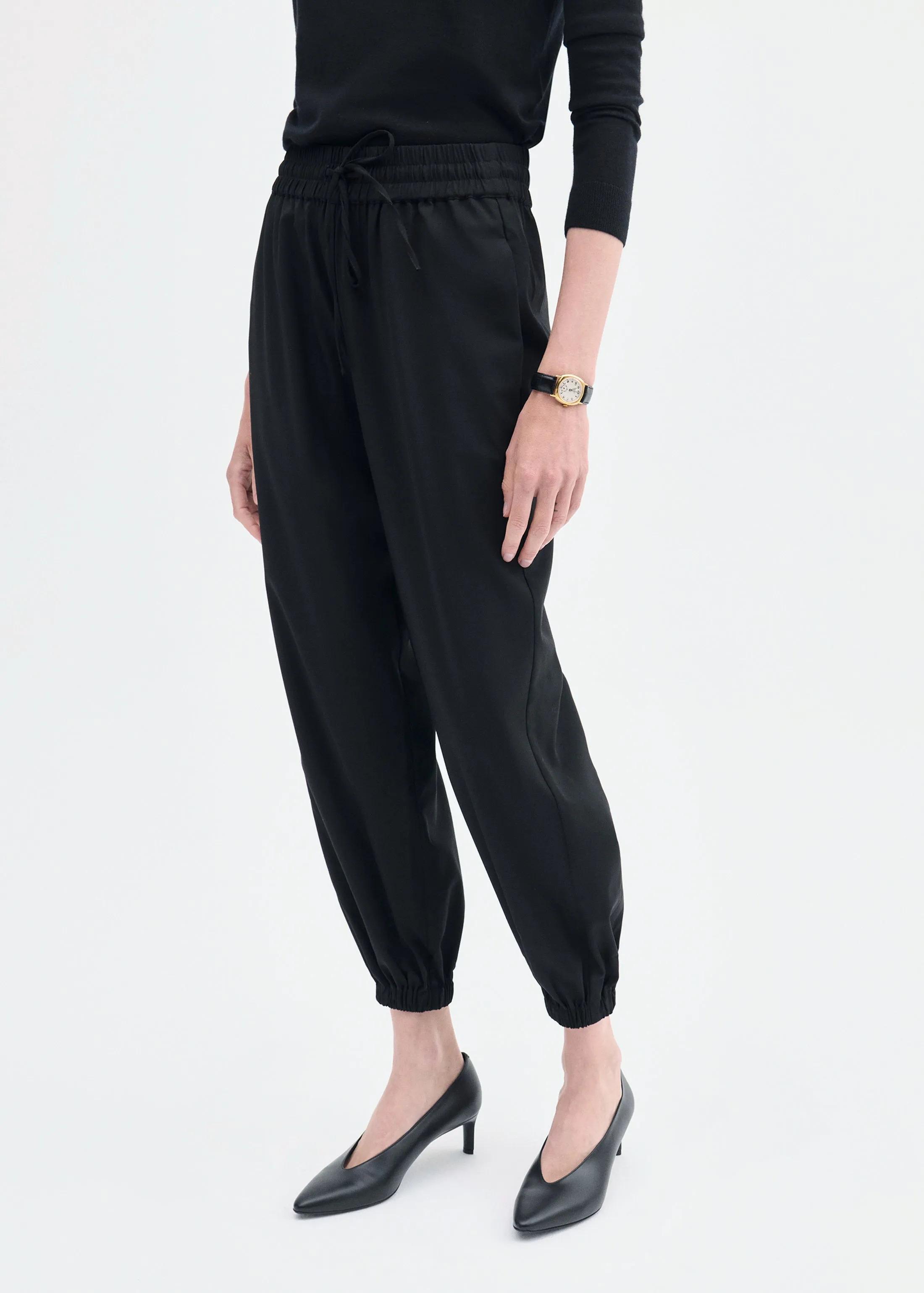 Jogger Pant in Stretch Wool Suiting - Black sold by CO