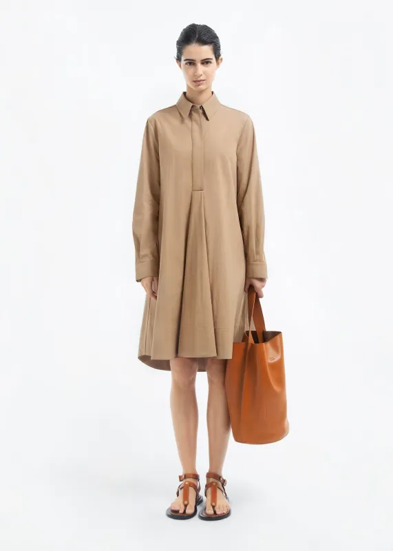 A-line Shirt Dress in Cotton Twill - Camel sold by CO