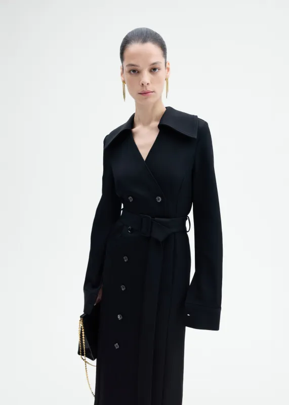 Belted Dress in Wool Twill - Black made by CO