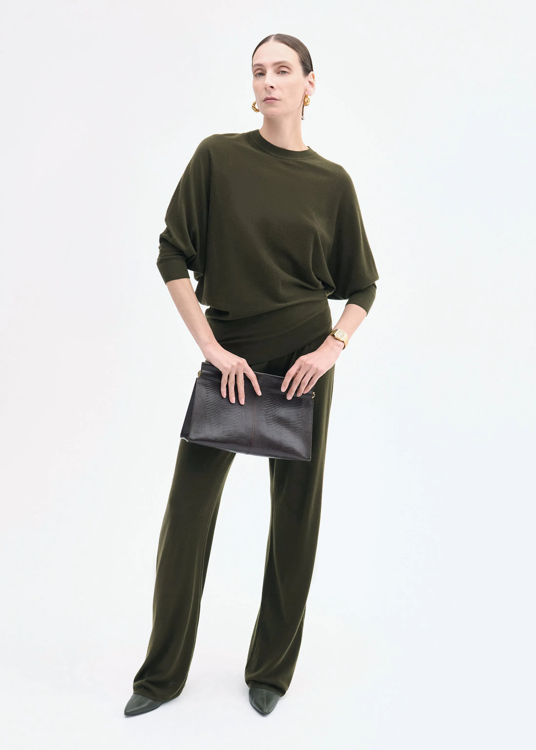 Pull Up Pant in Fine Cashmere – Olive sold by CO