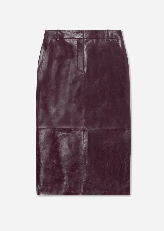 Tailored Pencil Skirt in Leather - Aubergine made by CO