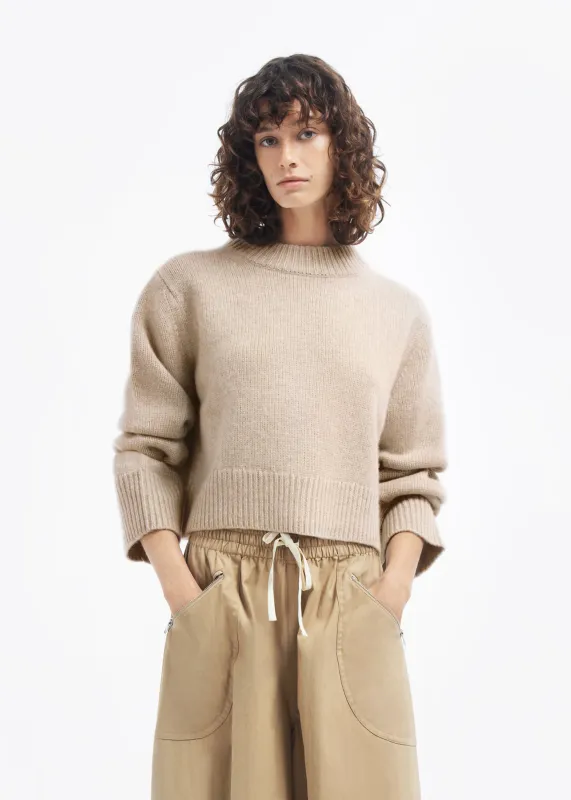 Cropped Oversized Sweater in Cashmere - Beige Melange sold by CO