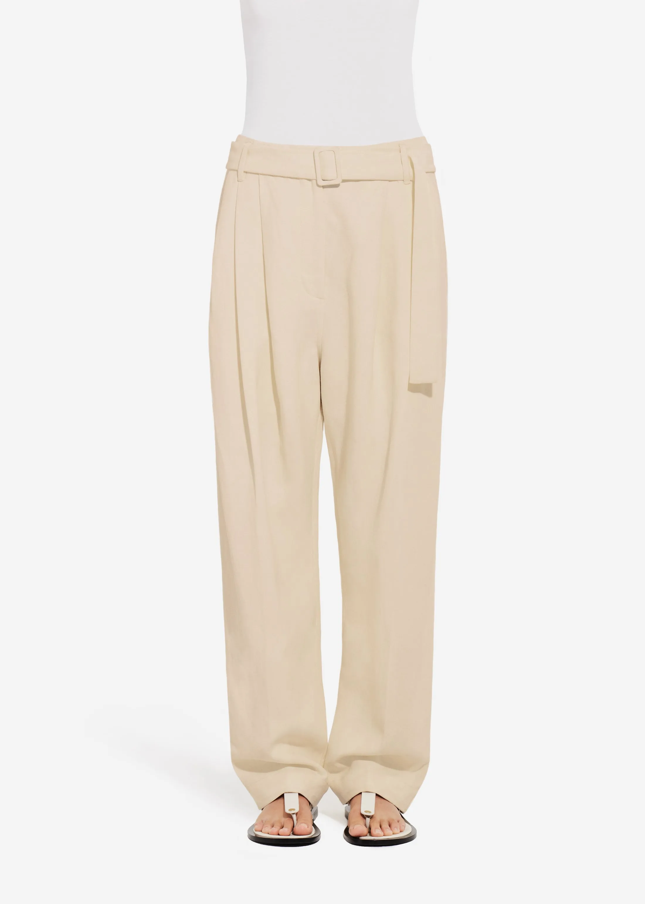 Belted Pleated Pant in Viscose Linen - Pearl sold by CO product image thumbnail 3