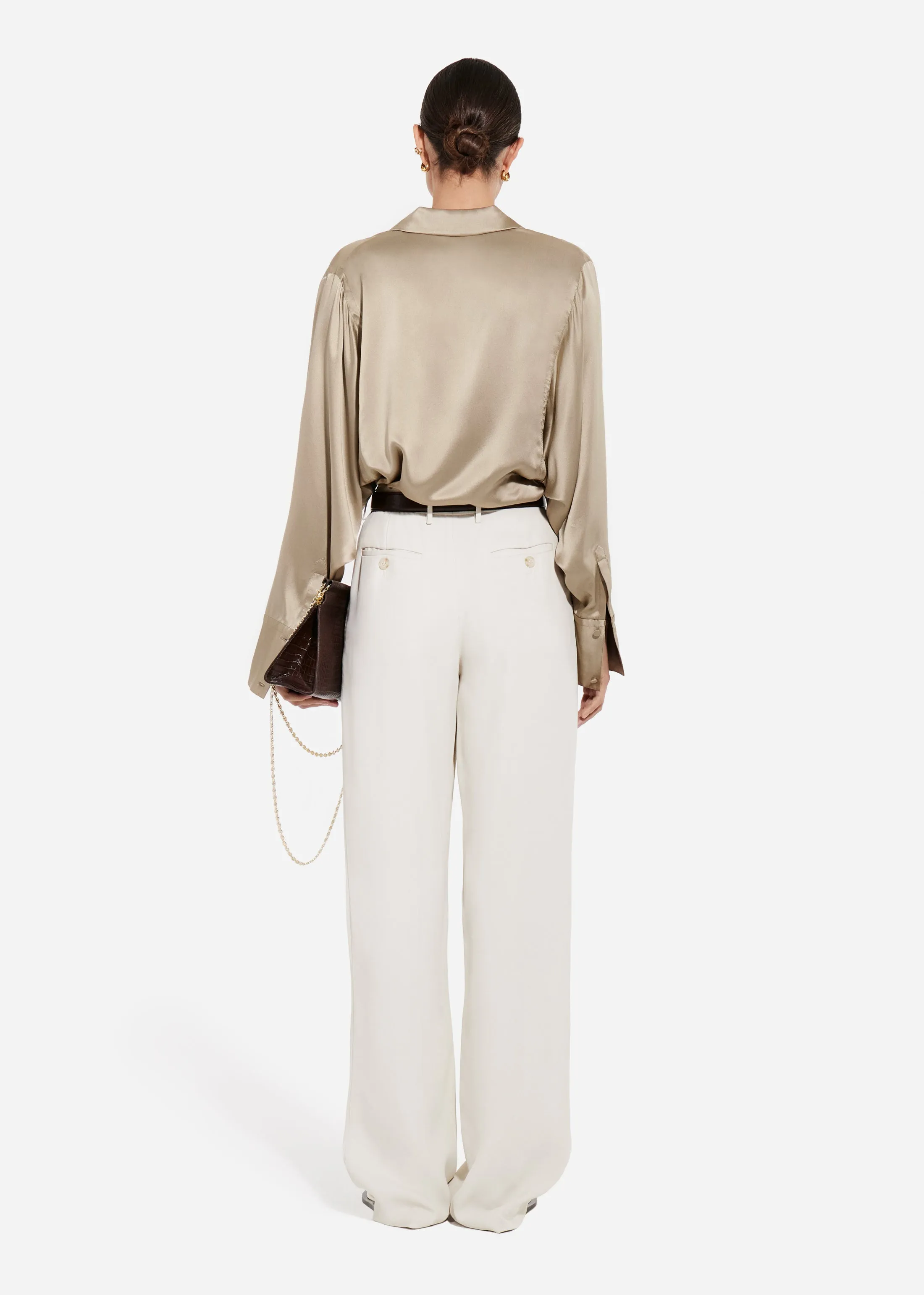 Relaxed Button Down Shirt in Silk Charmeuse - Sesame sold by CO product image thumbnail 3