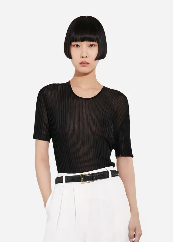 Sheer Rib T-Shirt in Viscose - Black made by CO